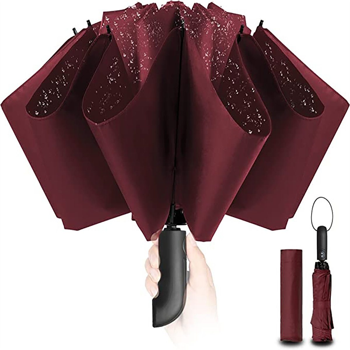 yozhiqu Taschenregenschirm Kompakter faltbarer Regenschirm – winddichter schwarzer automatischer, 210T Teflon-beschichteter Baldachin, 105 cm groß, 10 Rippen
