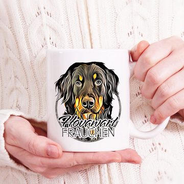Cadouri Tasse HOVAWART FRAUCHEN - Kaffeetasse für Hundefreunde, Keramik, mit Hunderasse, beidseitig bedruckt, handgefertigt, Geschenk, 330 ml