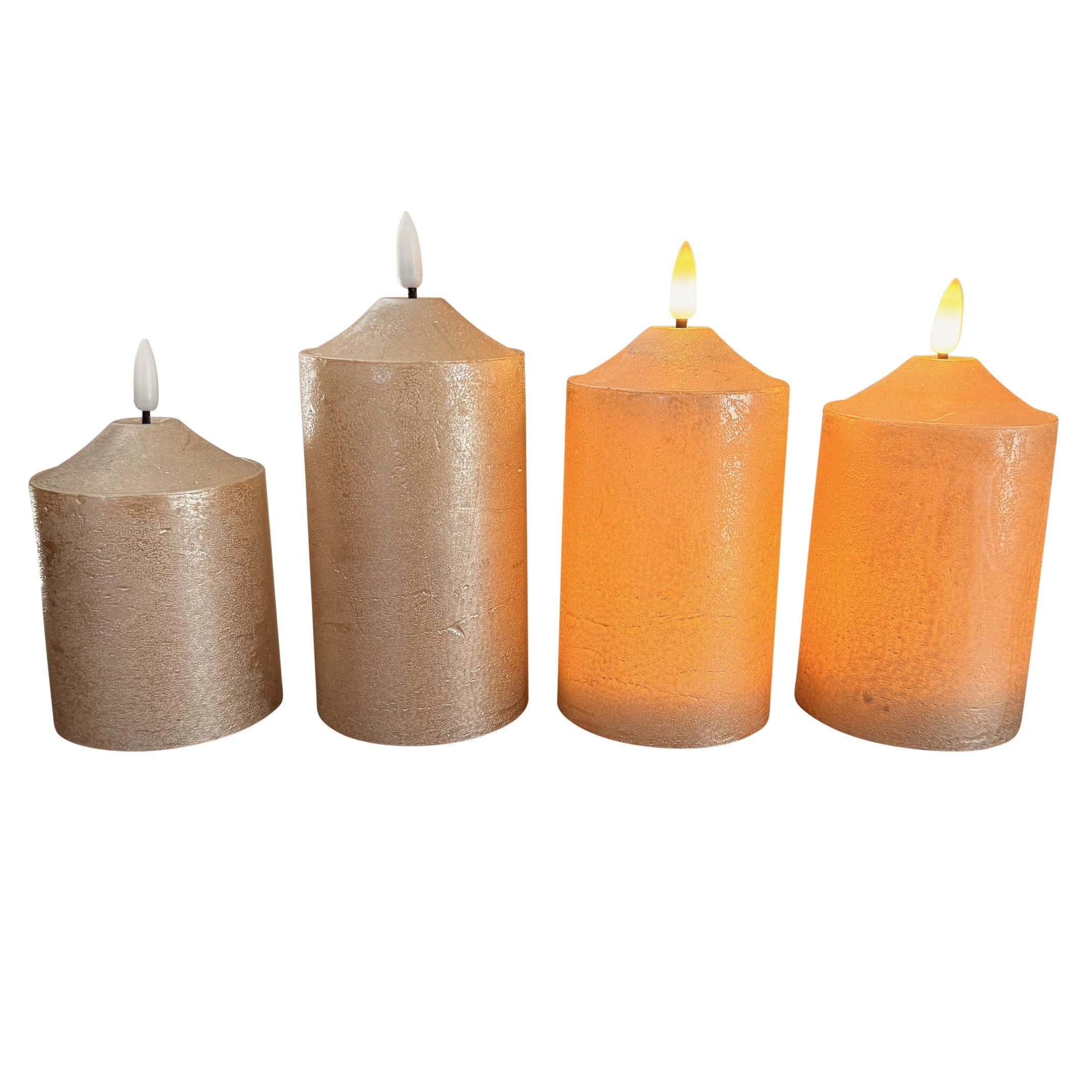 Online-Fuchs LED-Kerze 4 er Set LED-Spitzkerzen mit Fernbedienung und Timerfunktion (Rot, Silber, Roségold, Champagner, Taubenblau und Weiß, realistische Flamme), Kerzen für Weihnachten, Adventskranz