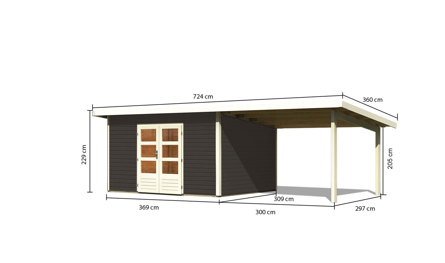 Karibu Gartenhaus Karibu Gartenhaus Northeim, 38 mm, 724 x 332 cm, Typ 4, terragrau, inkl. 3,3 m Anbaudach