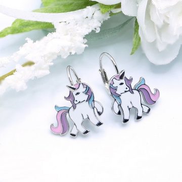 Goldene Hufeisen Paar Ohrhänger Mädchen Kinder Einhorn Pferd Ohrringe aus 925 Sterling Silber (1 Paar, inkl. Etui), Rhodiniert