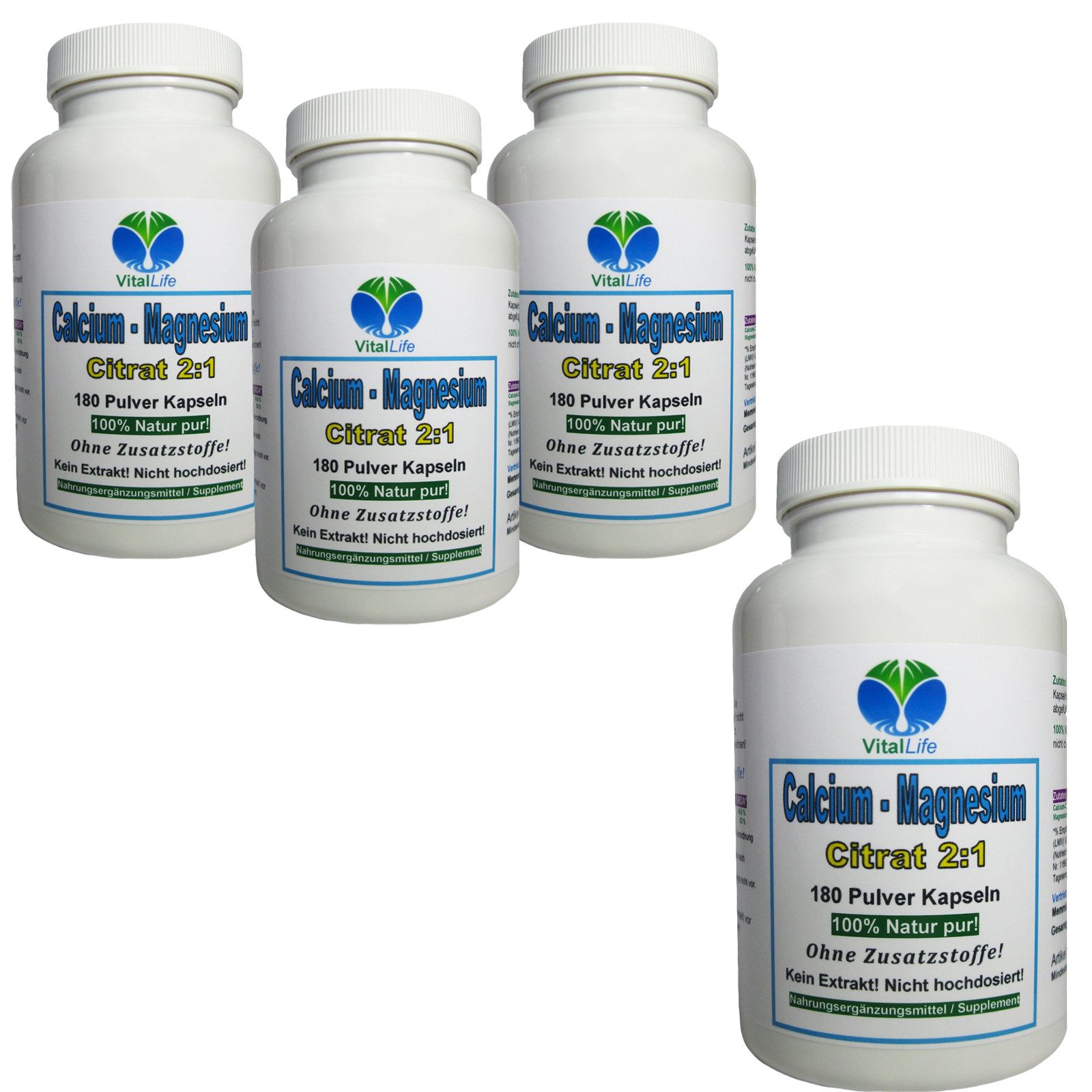 VitalLife CALCIUM MAGNESIUM Citrate Komplex Calciumcitrat Magnesiumcitrat 2:1 Kapseln, 4 er Dose à 180 St., 424 g, Art. 26325-720