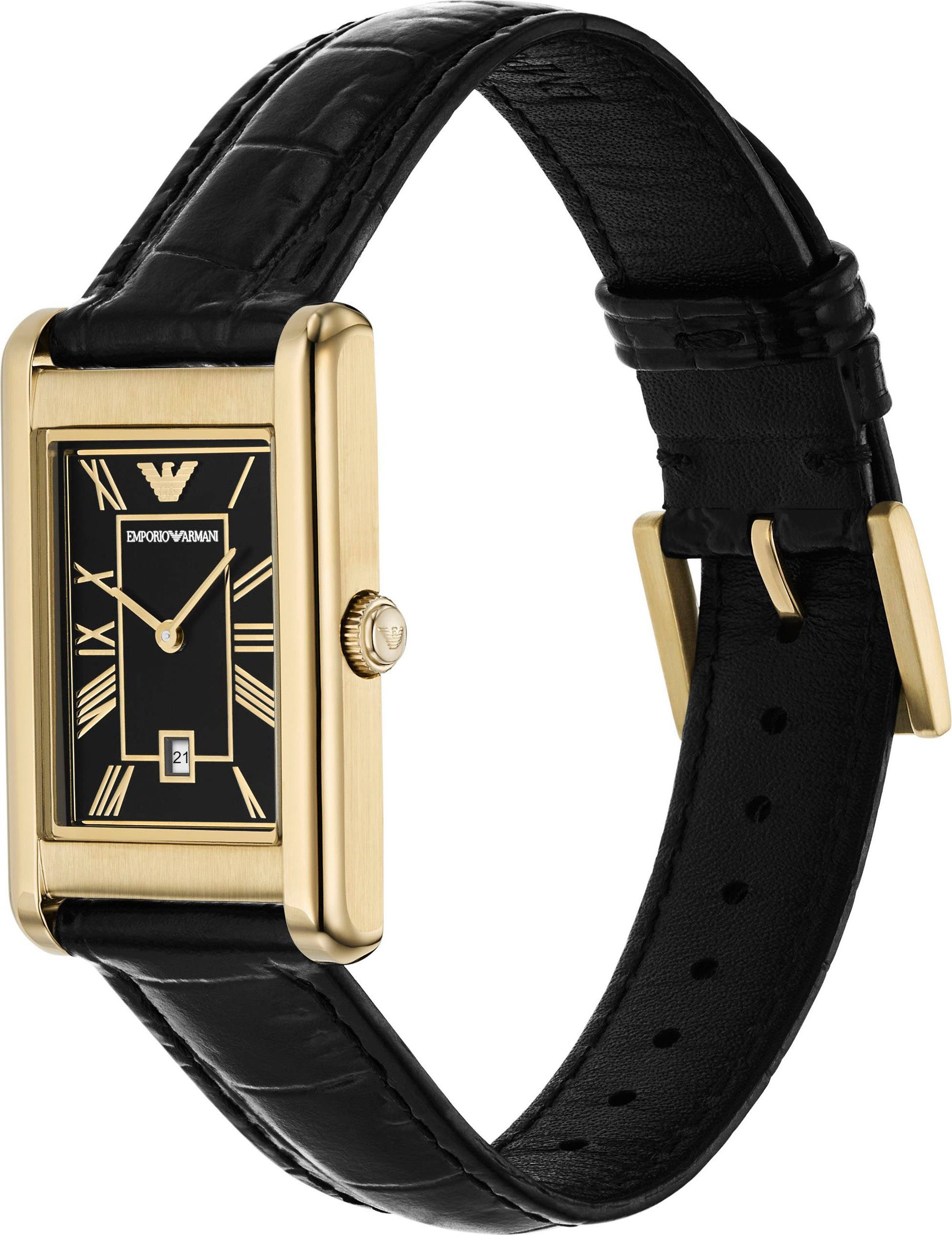 Emporio Armani Quarzuhr AR11666, Armbanduhr, Damenuhr, Herrenuhr, Lederarmband, analog, Tag