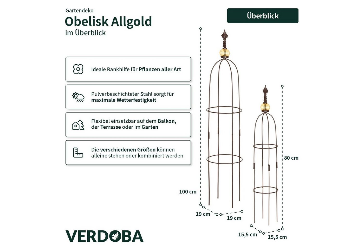 Thumbnail - VERDOBA Rankhilfe Obelisk Rankhilfe Metall - 2er-Set Rank- und Kletterhilfe für Pflanzen