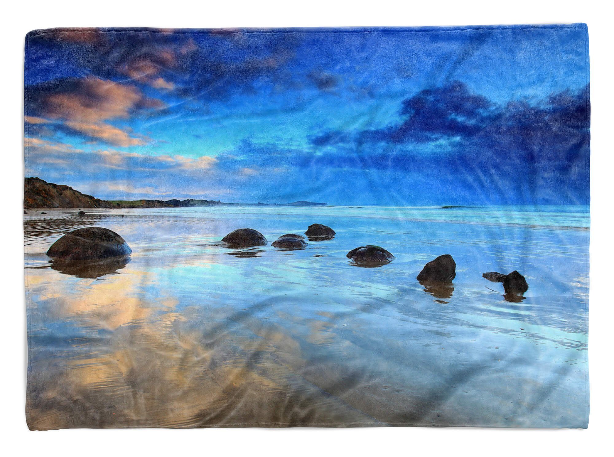 Fotomotiv Kuscheldecke mit Horizo, Baumwolle-Polyester-Mix Strandhandtuch Saunatuch Sinus Handtücher Strand Art Meer (1-St), Handtuch Handtuch