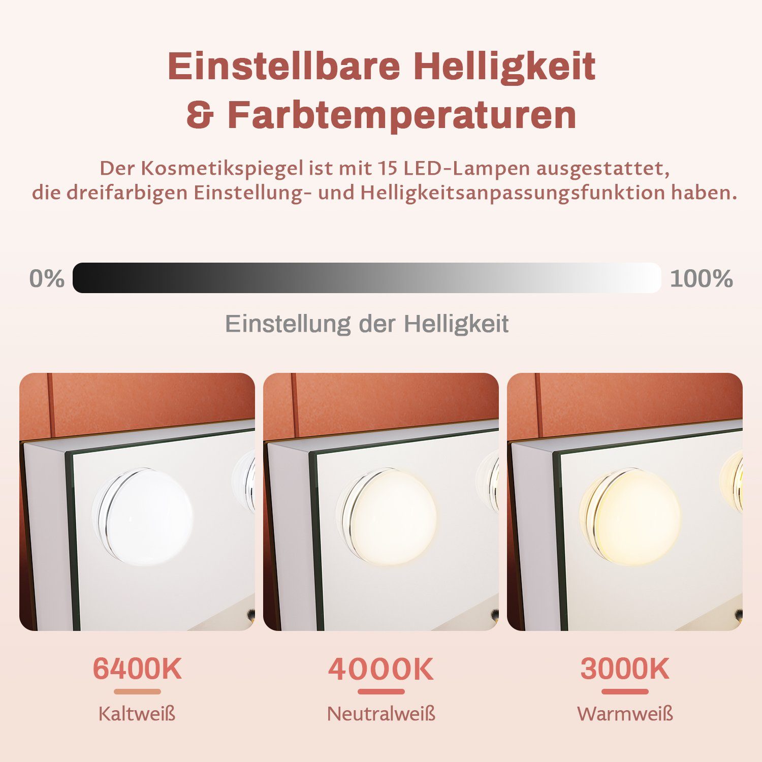 SONNI Schminkspiegel Kosmetikspiegel Hollywood Spiegel, 3 einstellbare Leuchten 58X45.5cm