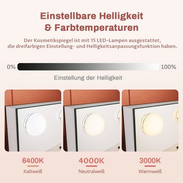 SONNI Schminkspiegel Kosmetikspiegel mit LED-Leuchten, 3 einstellbare Leuchten mit Speicher