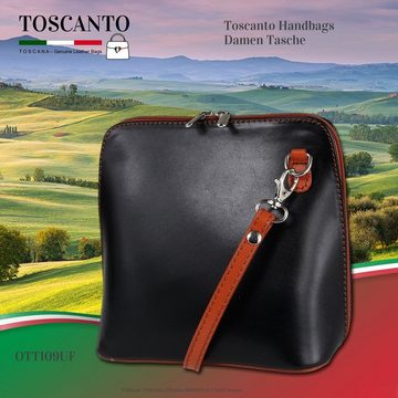 Toscanto Schultertasche Toscanto Damen Umhängetasche (Umhängetasche), Damen Umhängetasche, Schultertasche Leder, schwarz, braun, Größe 17cm