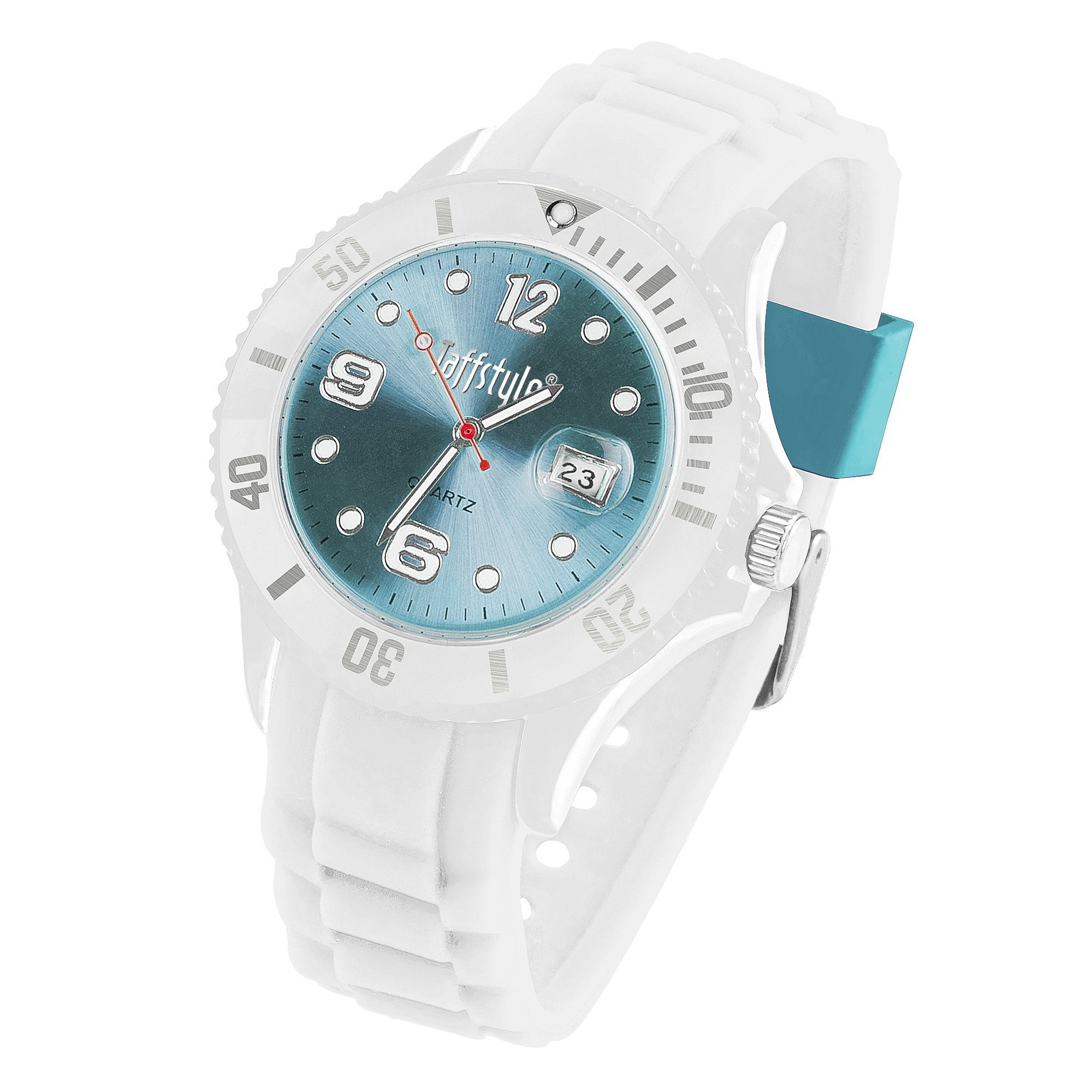 Taffstyle Quarzuhr Armbanduhr Weiß Datum, Silikon Damen Ziffernblatt Analog Bunte Uhr Wasserdicht Hellblau Multifunktion Herren Quarzuhr Anzeige Quarz Sport Farbige Sportuhr