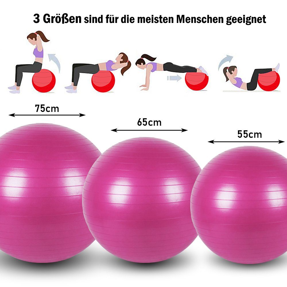 KAHOO Gymnastikball Ø55/65/75cm Massageball bis Rosa Fitnessball 400kg, Luftpumpe, mit