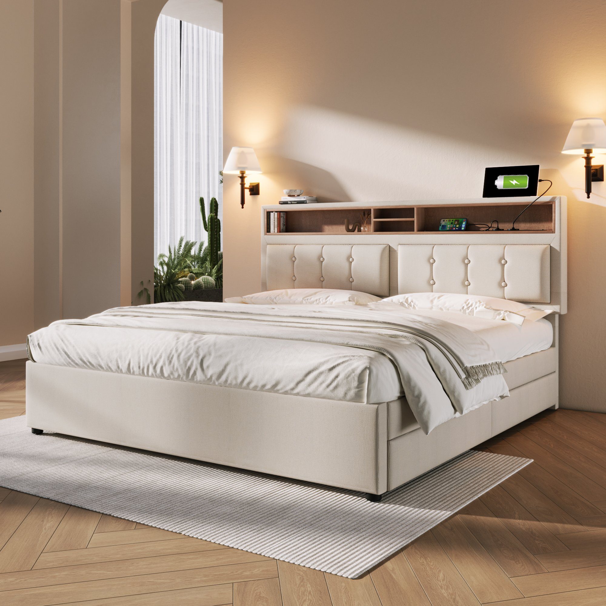 Flieks Polsterbett, Doppelbett mit USB/Typ-C Ladefunktion günstig online kaufen