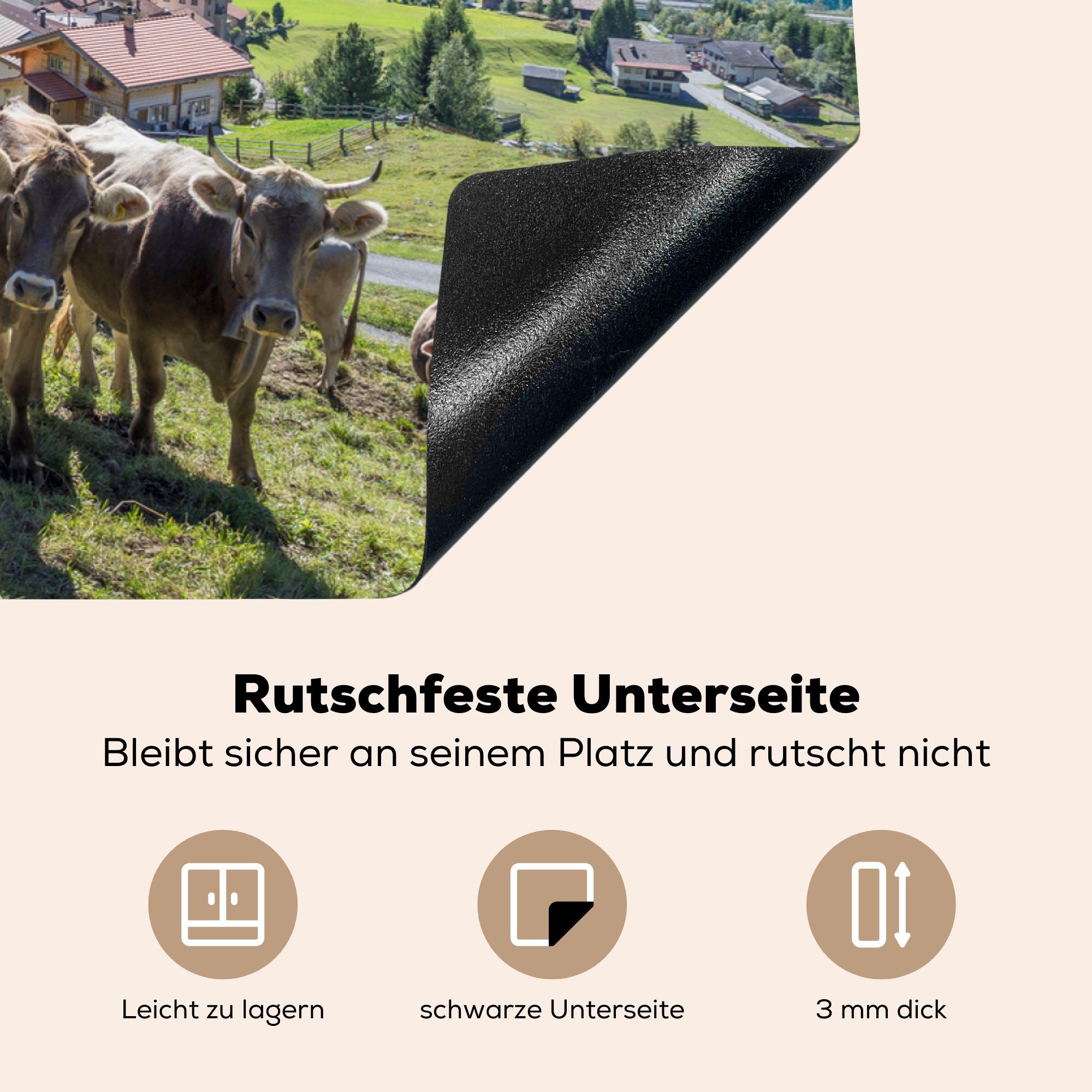 küche, 81x52 - - cm, tlg), MuchoWow Induktionskochfeld Alpen, Wasser Vinyl, Ceranfeldabdeckung (1 Schutz die Herdblende-/Abdeckplatte für Kühe