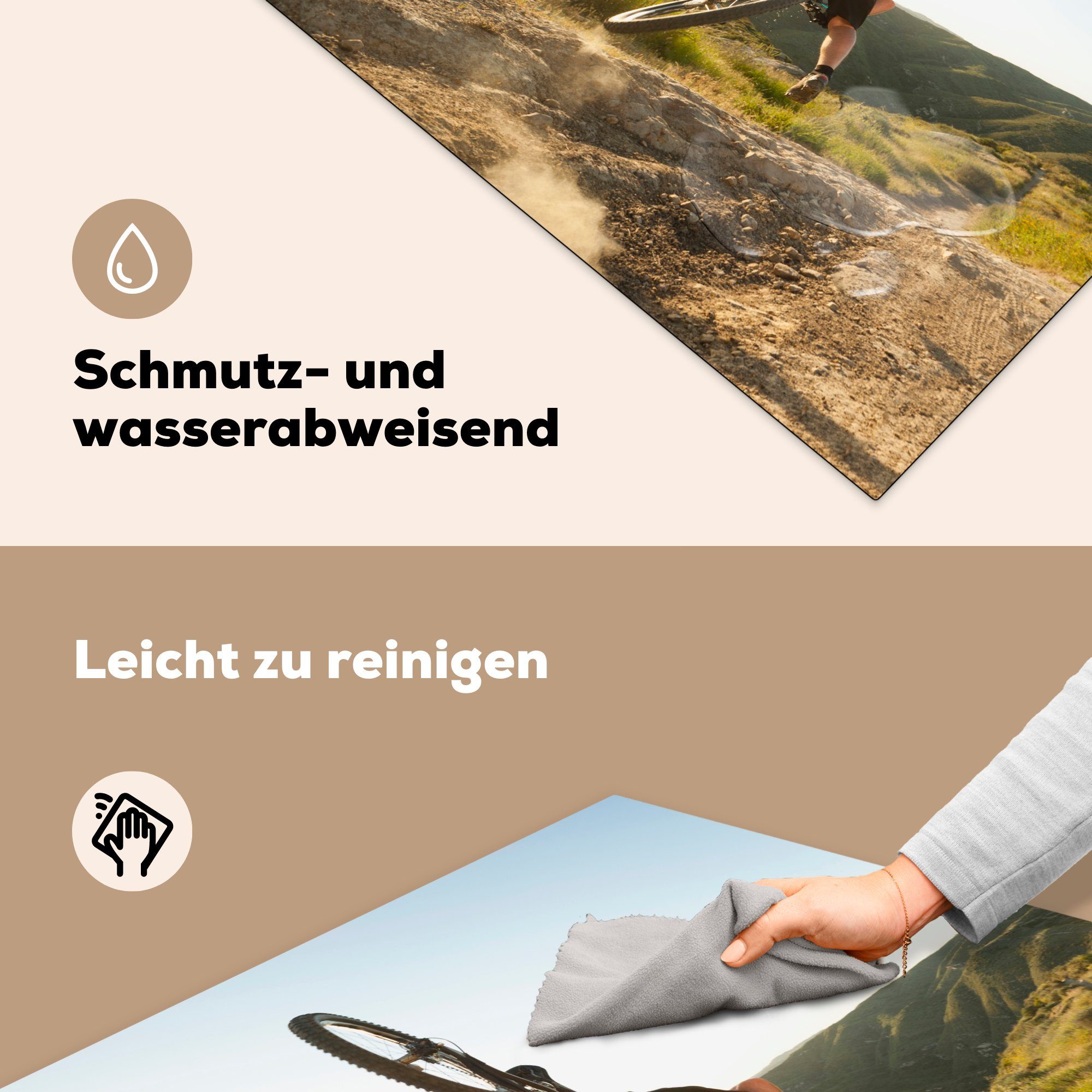 für cm, MuchoWow Herdblende-/Abdeckplatte Ceranfeldabdeckung, Person Vinyl, tlg), 78x78 (1 stürzt küche Arbeitsplatte Mountainbike, vom