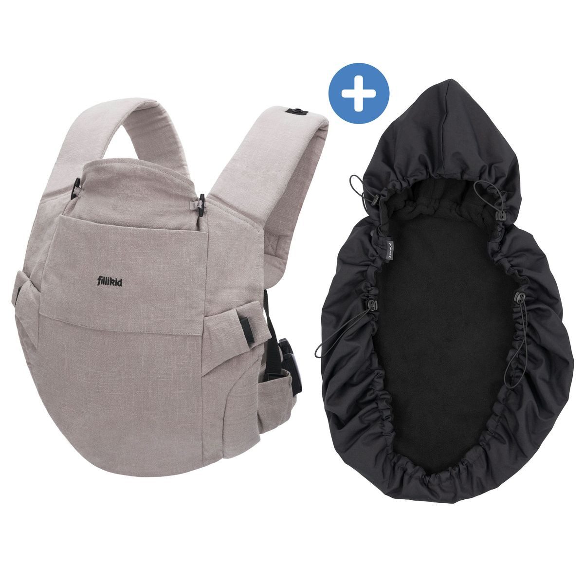 Fillikid Babytrage Natural - Grau, Kindertrage Bauchtrage Tragehilfe & Wetterschutz für Babys ab 3,5 kg
