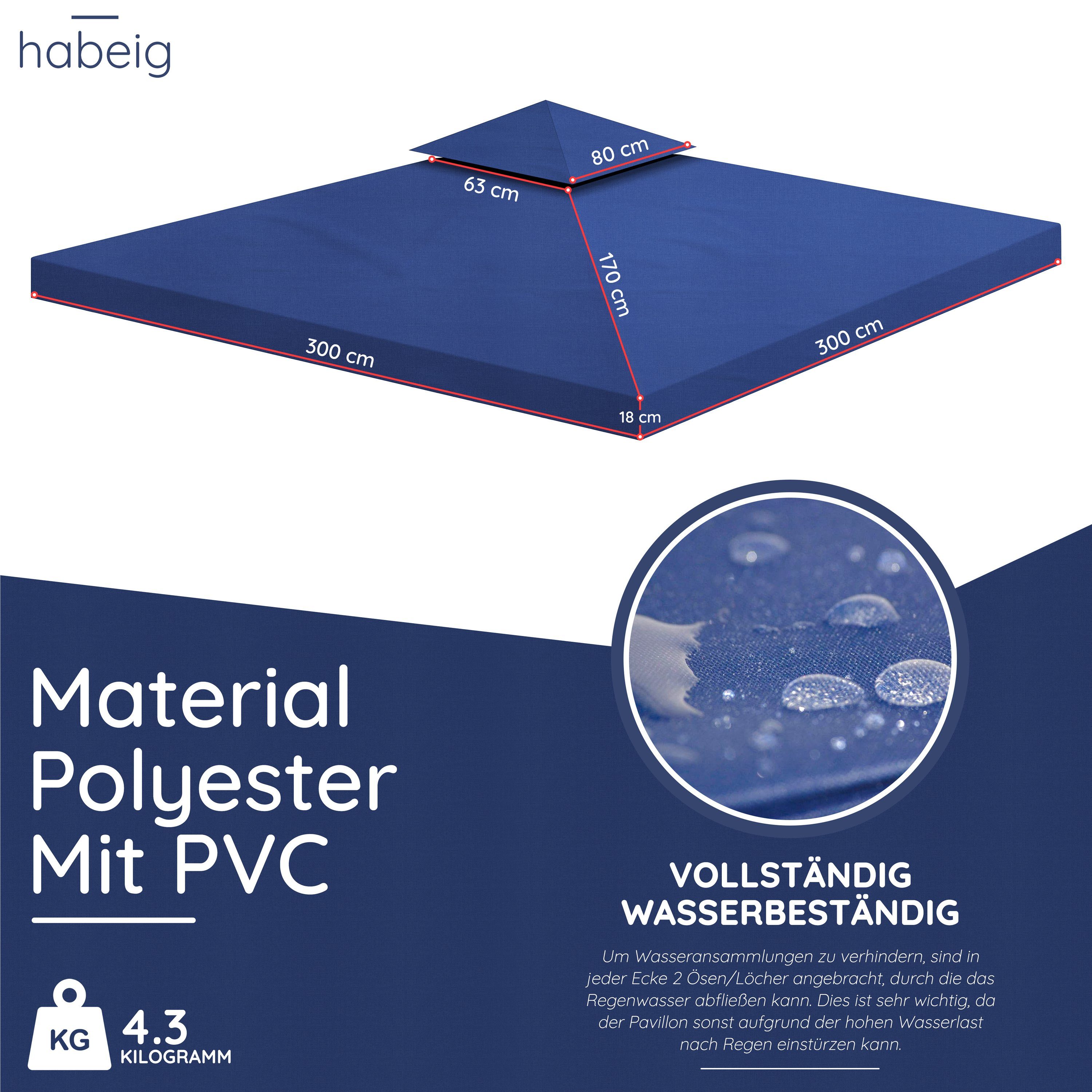 wasserdicht 100% STARK g/m², 360,00 habeig PVC Beschichtung Dunkelblau Pavillon-Ersatzdach EXTRA Pavillondach Wasserdicht, 340g/m²