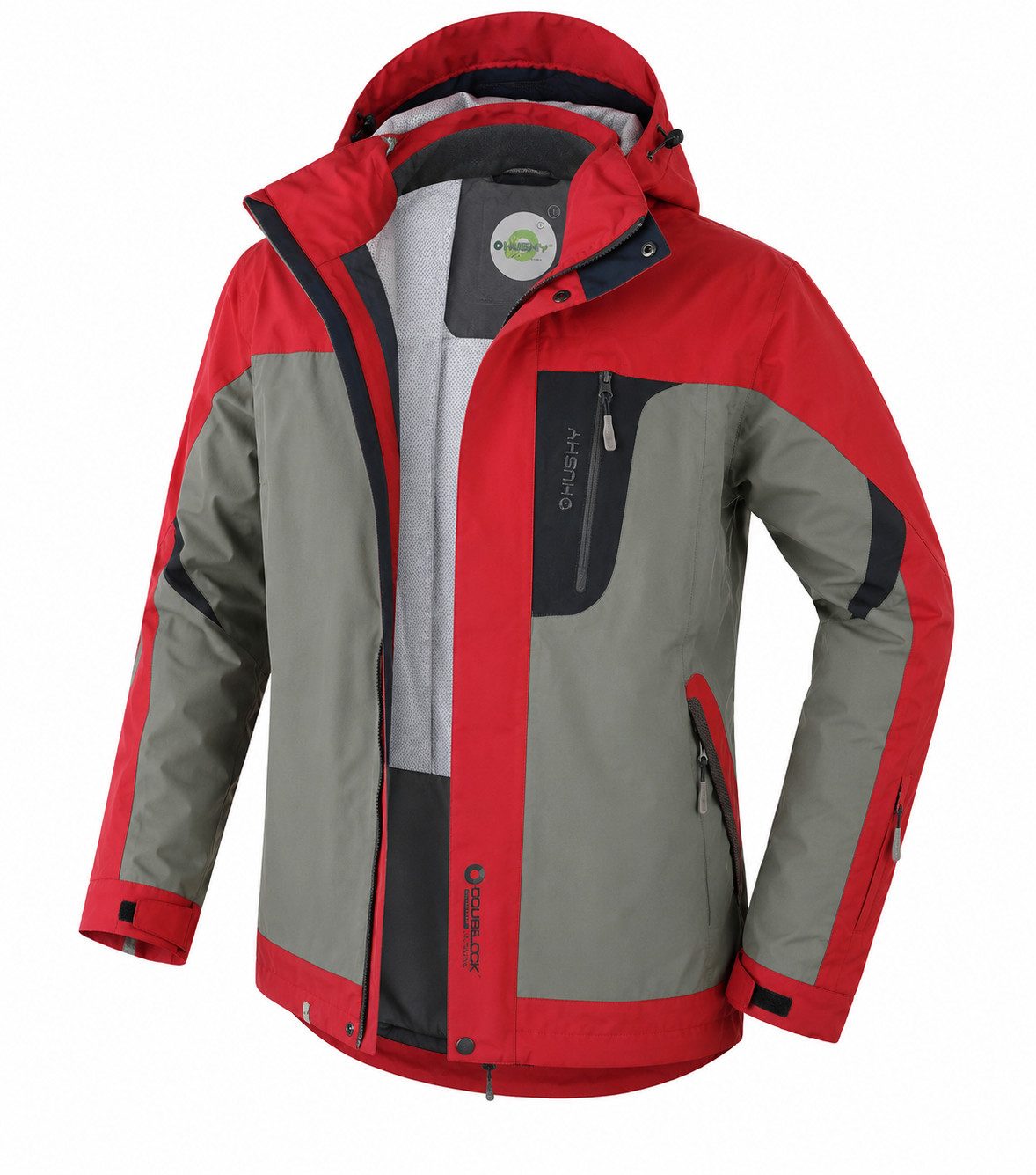 Husky Outdoorjacke LIVAST Herren Regenjacke Wanderjacke Trekking robust rot oliv Gr. L abnehmbare Kapuze