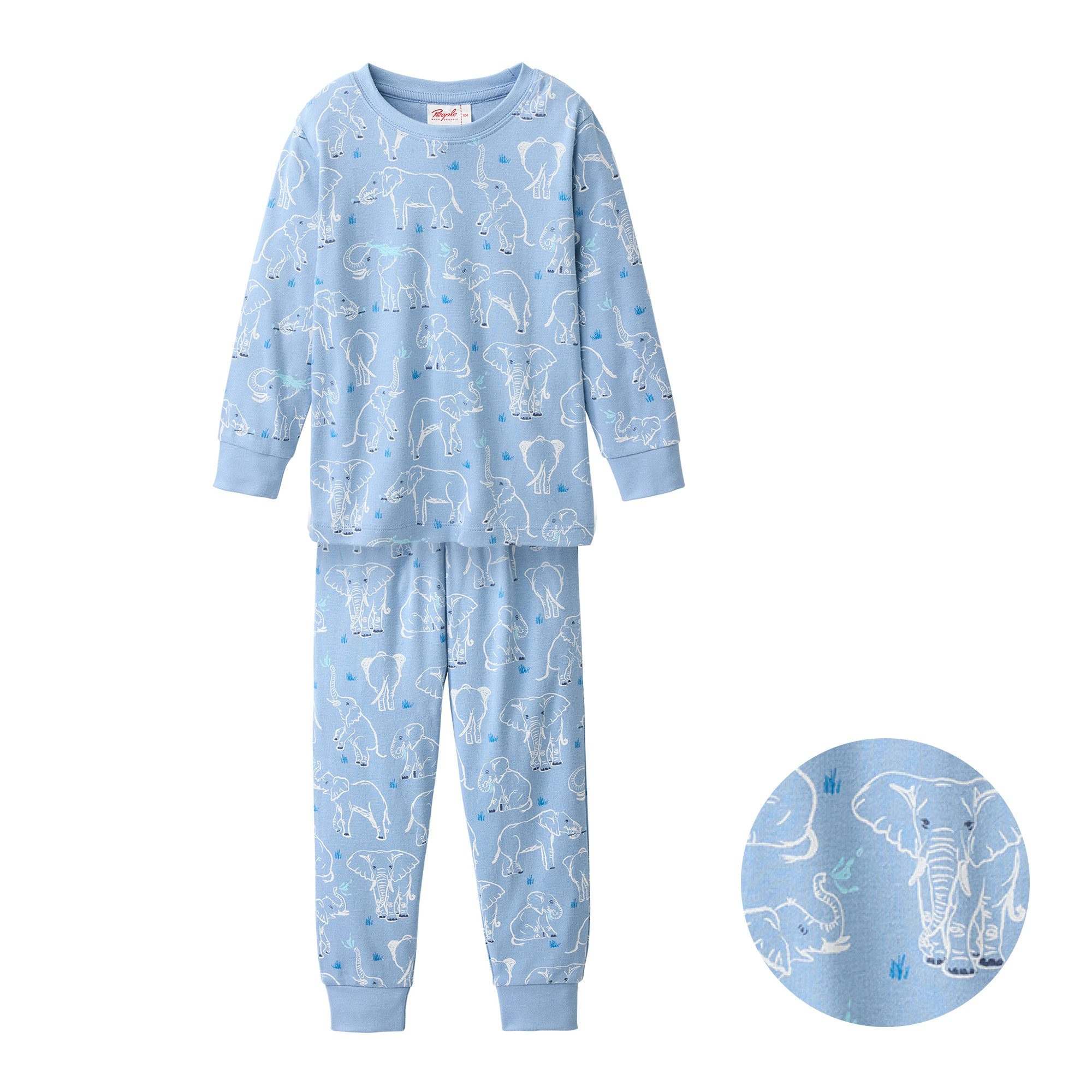 People Wear Organic Pyjama mit Elefanten Motiv, aus Bio-Baumwolle GOTS zertifiziert