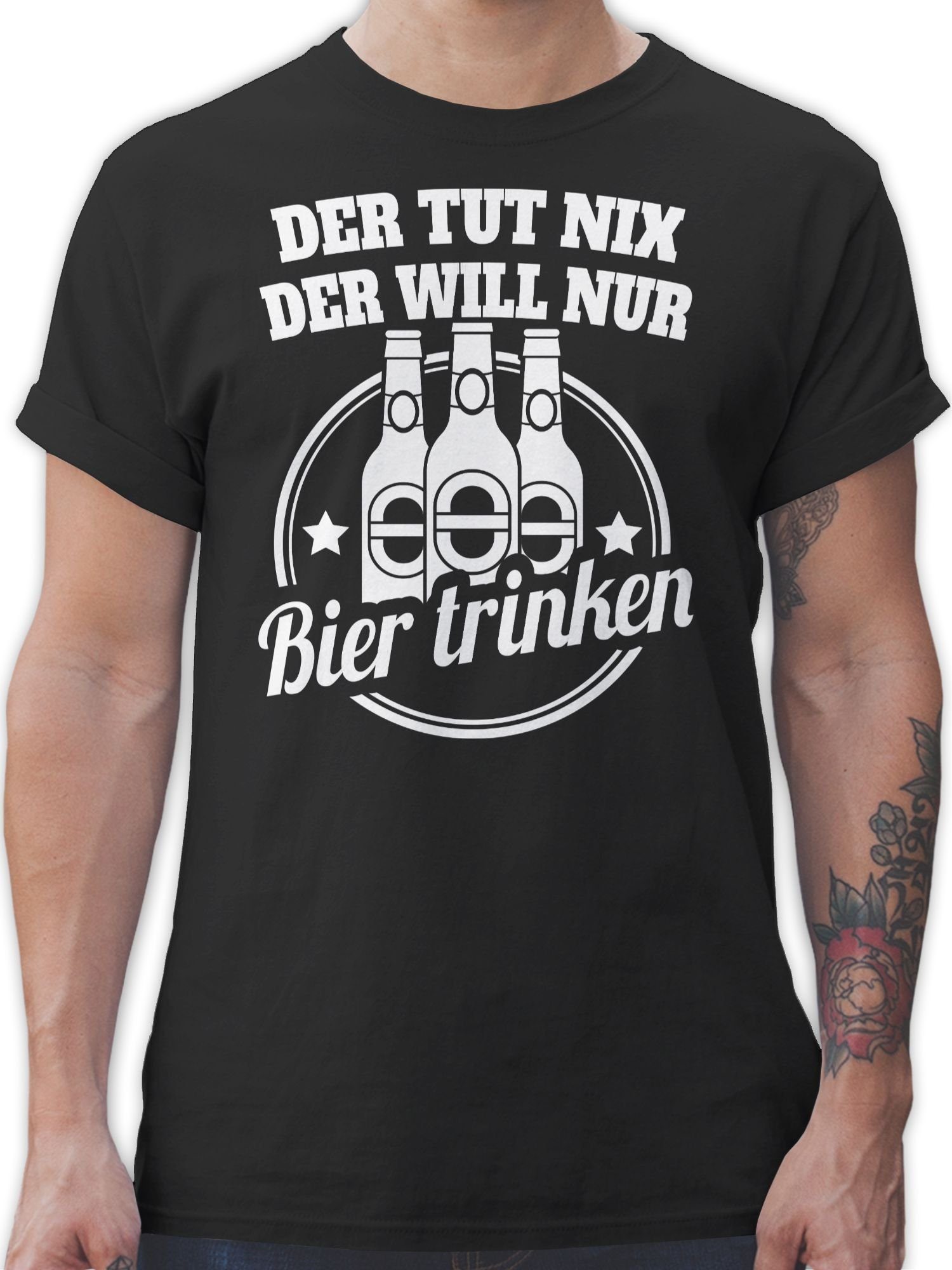 Shirtracer T-Shirt Der tut nix der will nur Bier trinken Sprüche Statement mit Spruch 1 Schwarz