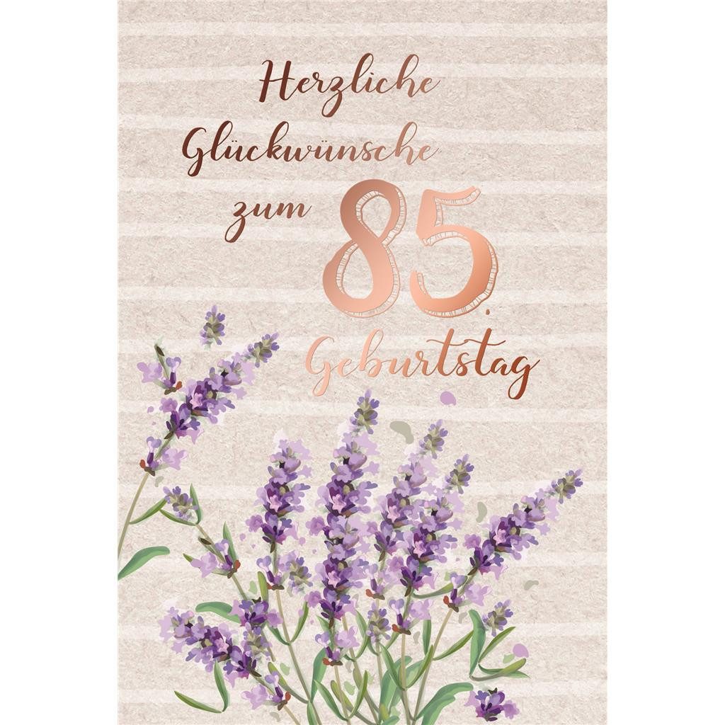 Grußkarten 85. Geburtstag - Karte mit Umschlag - Lavendel - mit rosegoldener