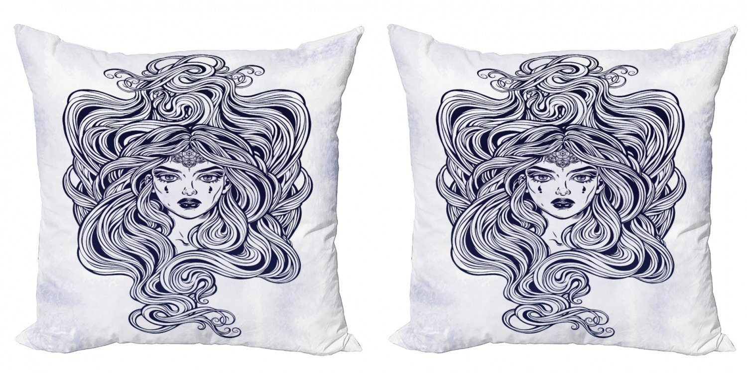 Kissenbezüge Modern Accent Doppelseitiger Digitaldruck, Abakuhaus (2 Stück), Friseur Art Nouveau Medusa Mädchen