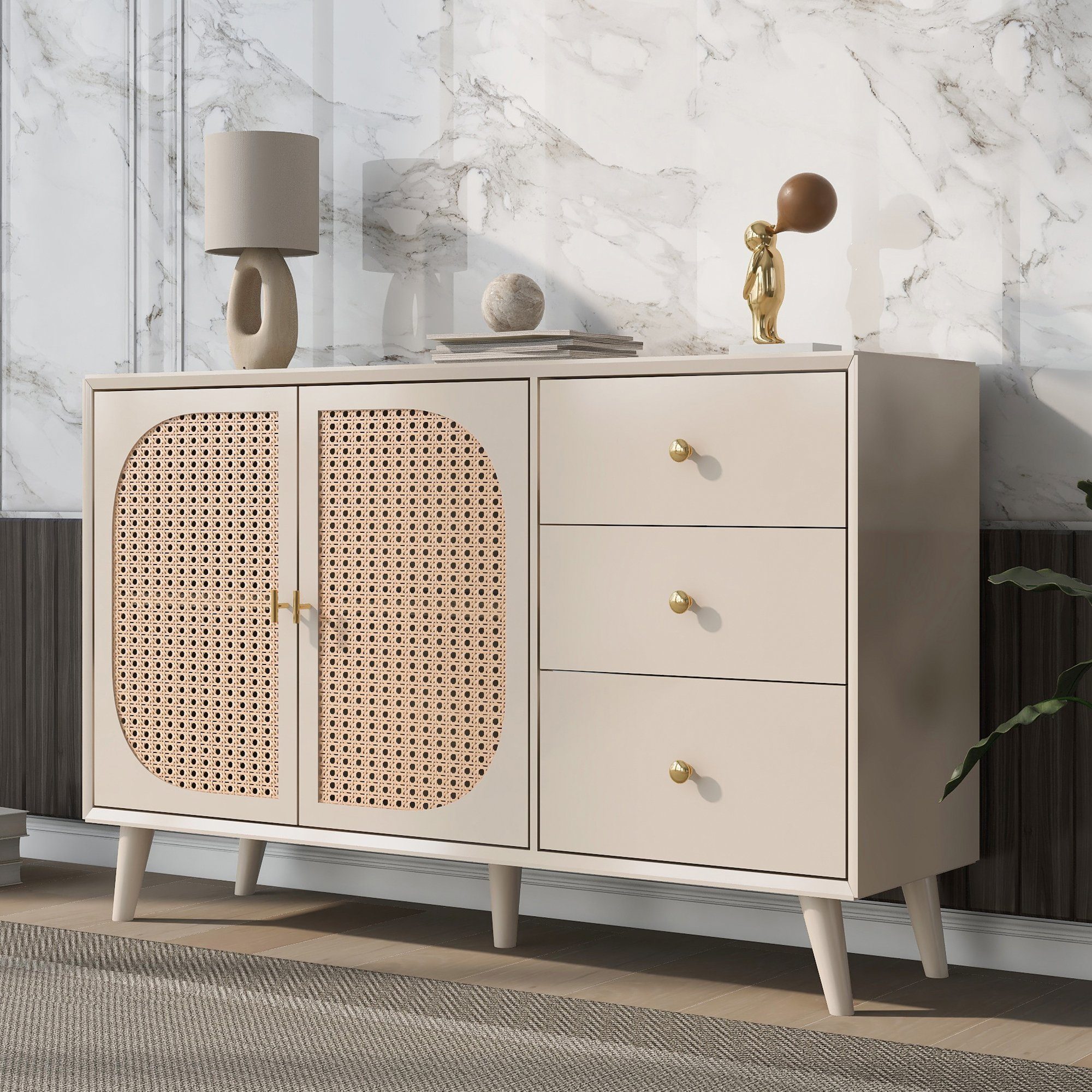 Sweiko Sideboard (Schrank mit Rattantüren und 3 Schubladen), großer Staurau günstig online kaufen