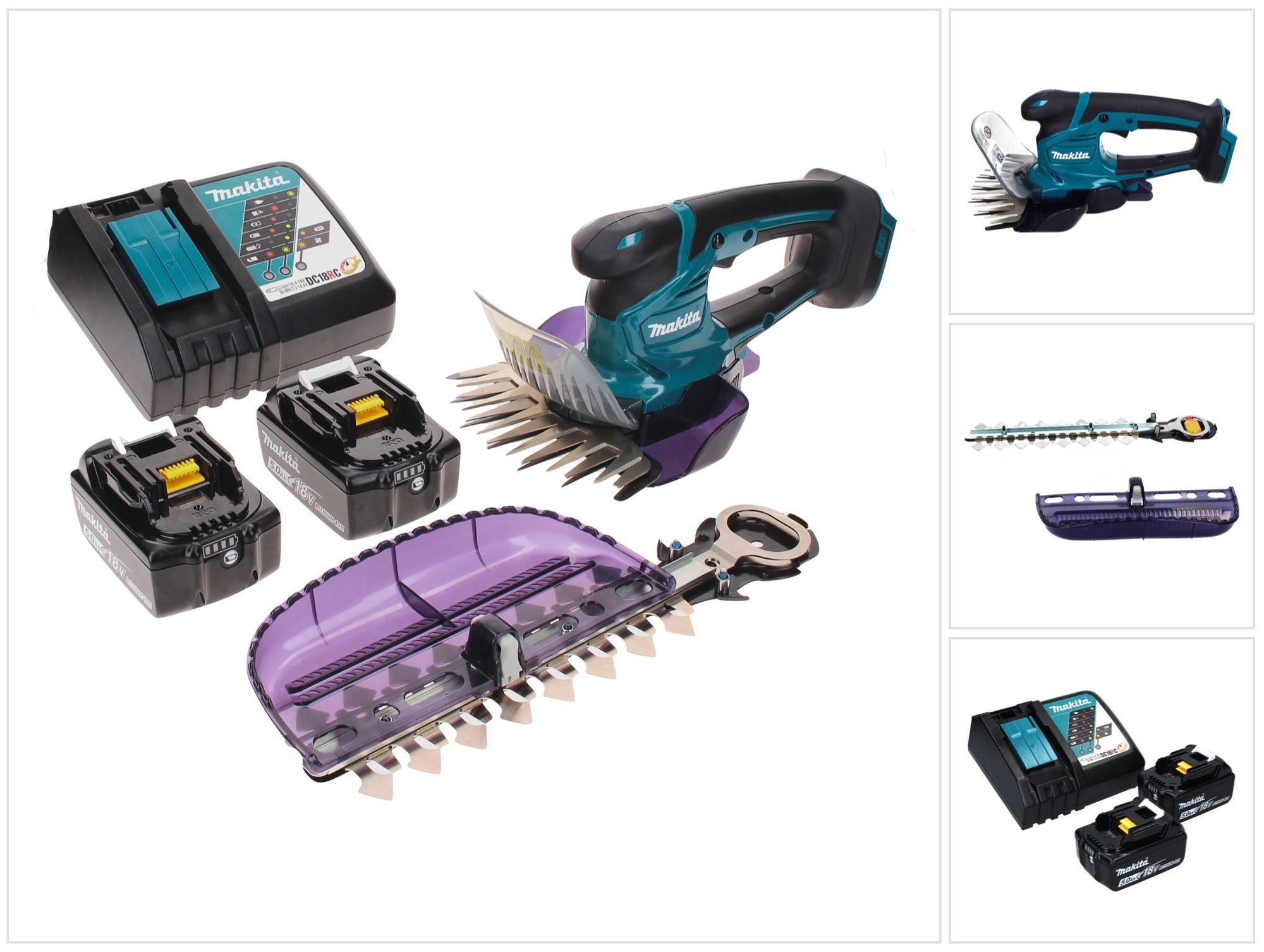 Makita Akku-Grasschere DUM 604 RT2X Akku Grasschere 18 V + Strauchscherblatt + 2x Akku 5,0