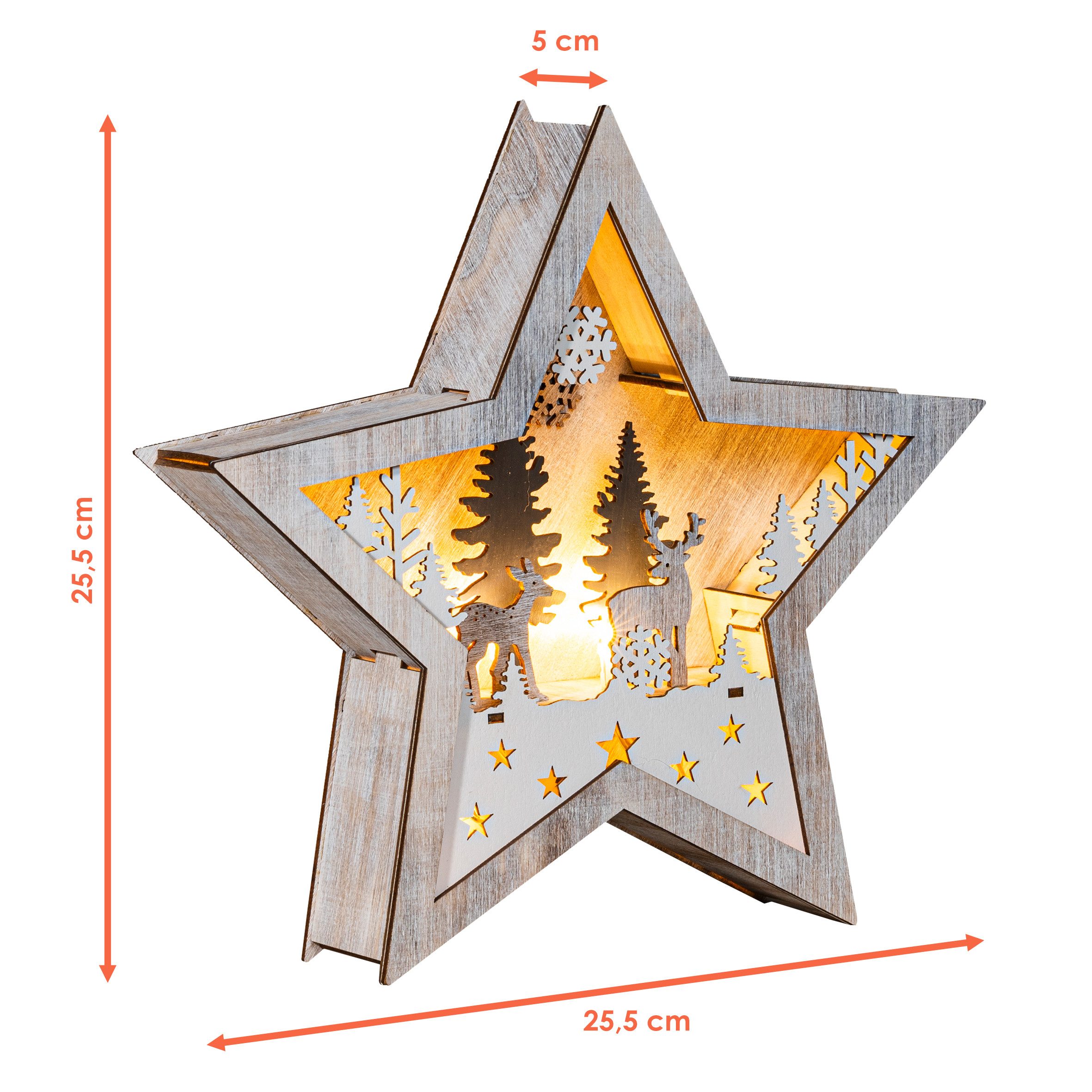 Spetebo Dekofigur LED Weihnachts Stern aus Holz 25 cm (Deko Aufsteller, 1 S günstig online kaufen