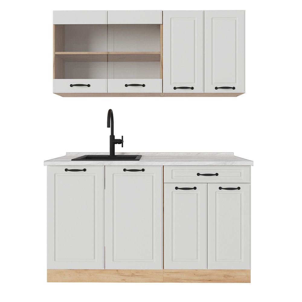 Vicco Küchenzeile R-Line, Weiß Landhaus/Goldkraft Eiche, günstig online kaufen