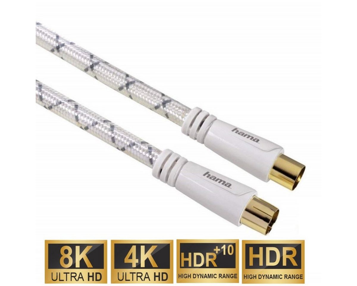 Hama HQ 5m Antennen-Kabel 120db Koaxial-Kabel Weiß LAN-Kabel, Koaxial, Koaxial (500 cm), Koax-Kabel, 120 db, 4-Fach geschirmt, vergoldet, 5m, für TV LED etc