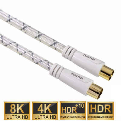 Hama HQ 5m Antennen-Kabel 120db Koaxial-Kabel Weiß Video-Kabel, Koaxial, Koaxial (500 cm), Koax-Kabel, 120 db, 4-Fach geschirmt, vergoldet, 5m, für TV LED etc