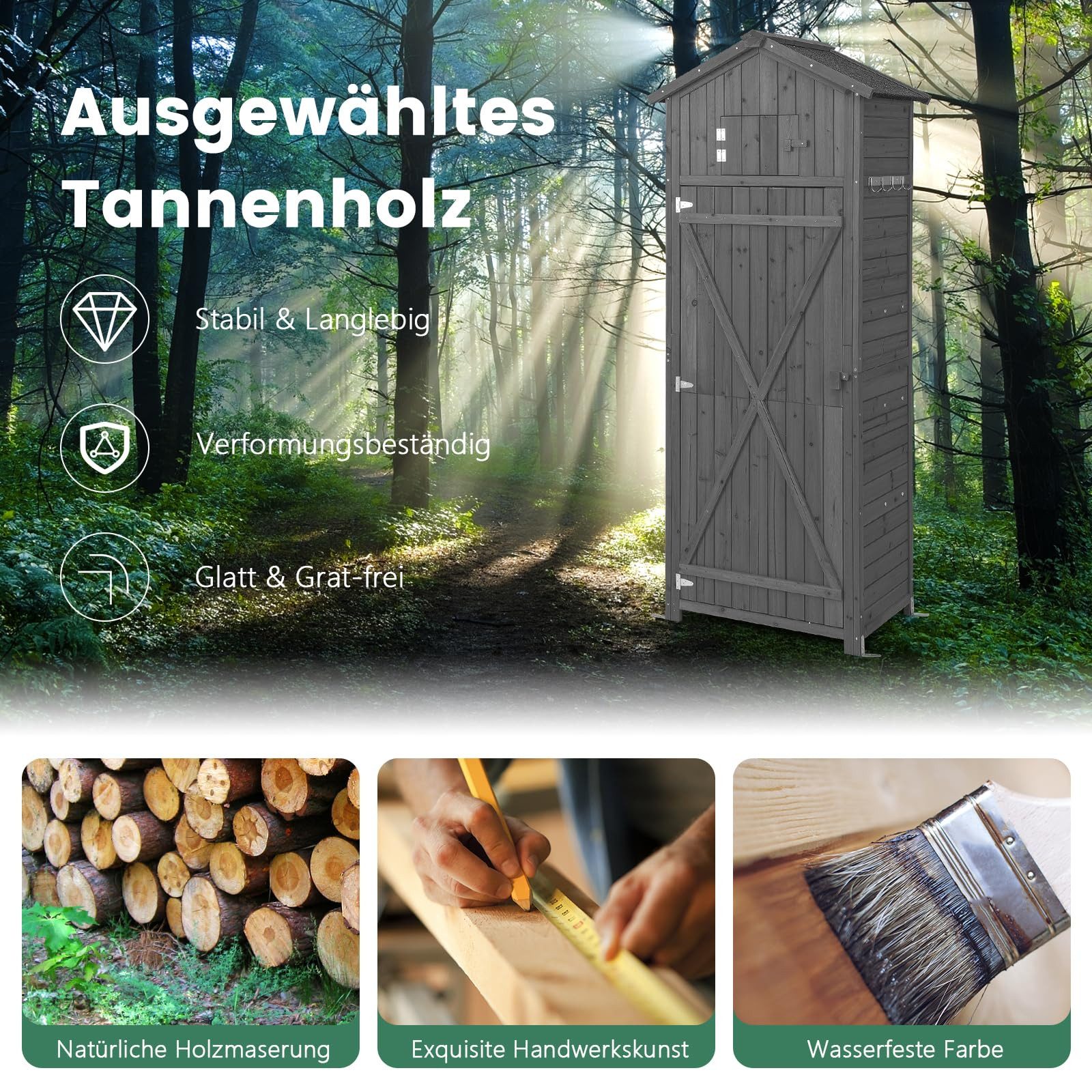 COSTWAY Garten-Geräteschrank, Gerätehaus, Geräteschuppen mit klappbarem Tisch & Tür & Satteldach