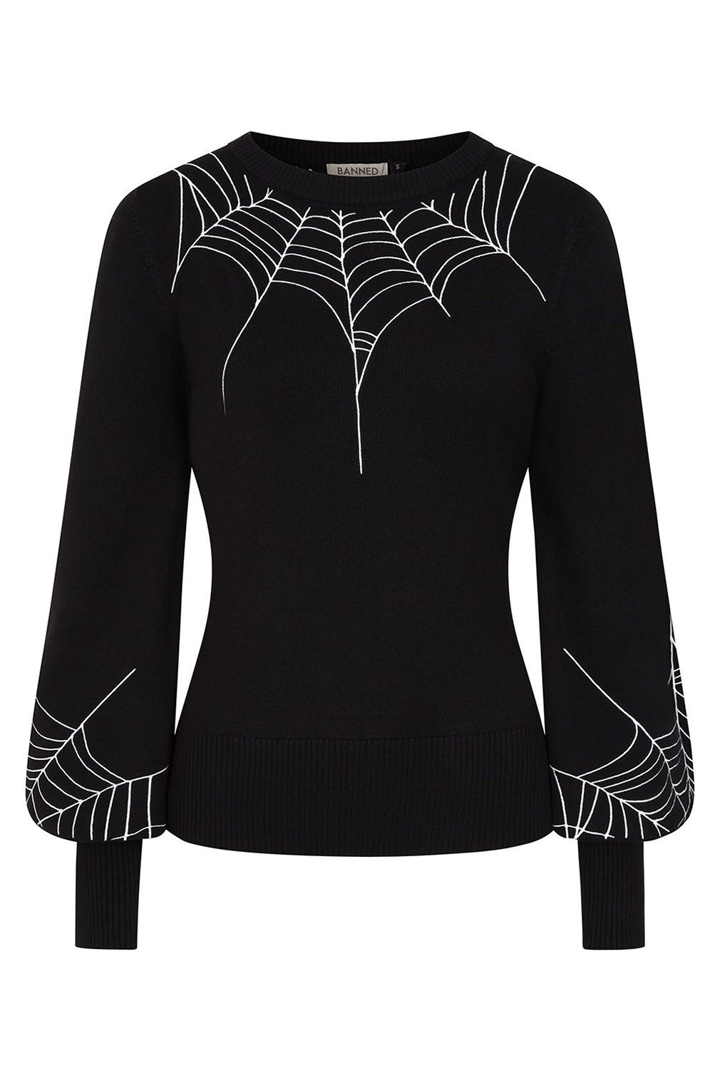 Banned Strickpullover Carla Spiderweb Schwarz Goth Gothic Vintage Spinnennetz