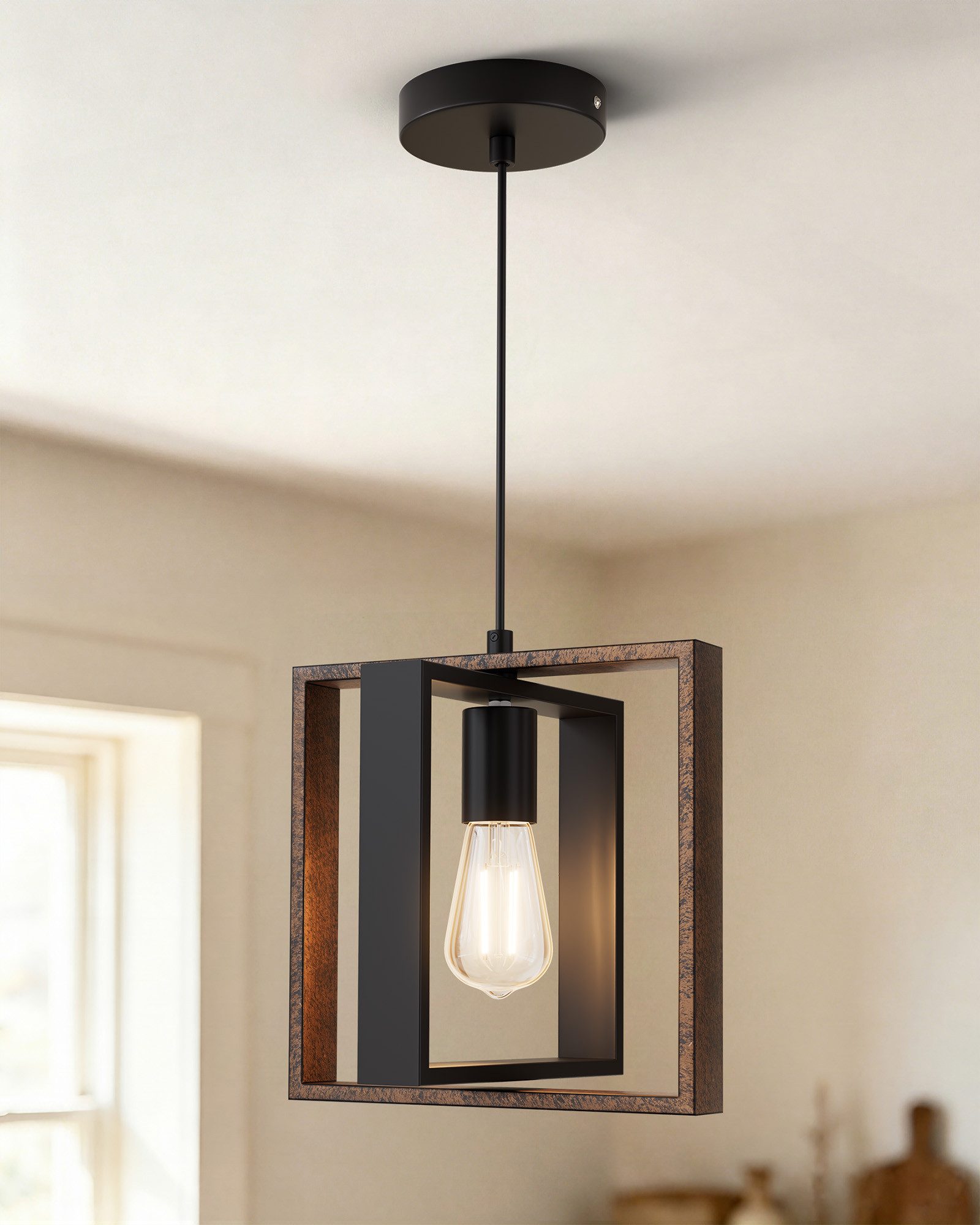 EDISHINE Pendelleuchte, LED wechselbar, 1.5m Höheverstellbar, Hängellampe Vintage Stil