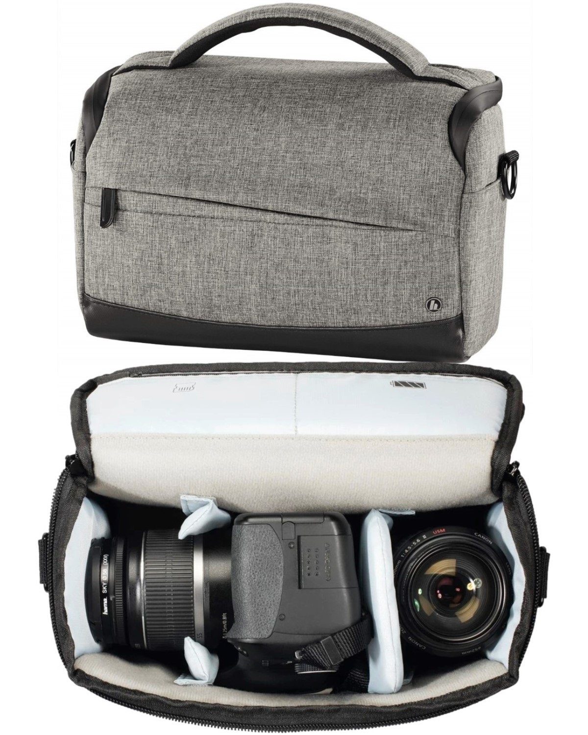 Hama Kameratasche Kamera-Tasche Trinidad 135 Foto-Tasche Universal Grau,  Case Schultergurt Tragegriff Zubehör-Fächer Digitalkamera Systemkamera