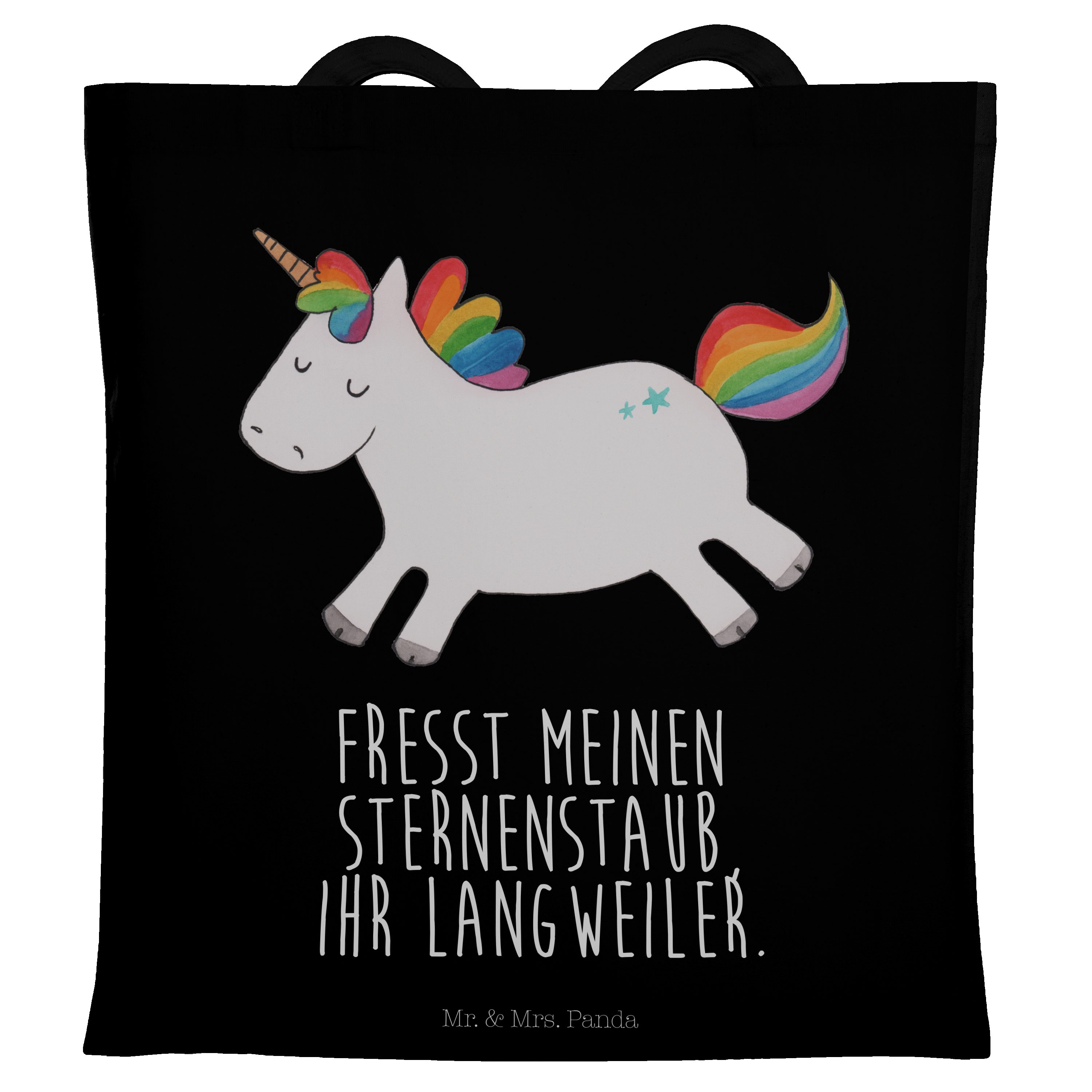 Mr. & Mrs. Panda - Geschenk, Einhörner, Jutebeute - (1-tlg) Stoffbeutel, Schwarz Tragetasche Happy Einhorn