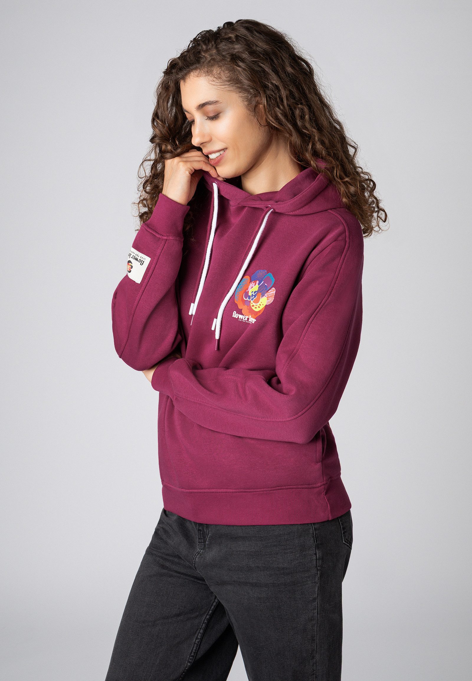 SUBLEVEL Kapuzenpullover Damen Hoodie mit Flowerprints Sweater, Kapuzensweatshirt mit seitl. Eingrifftaschen