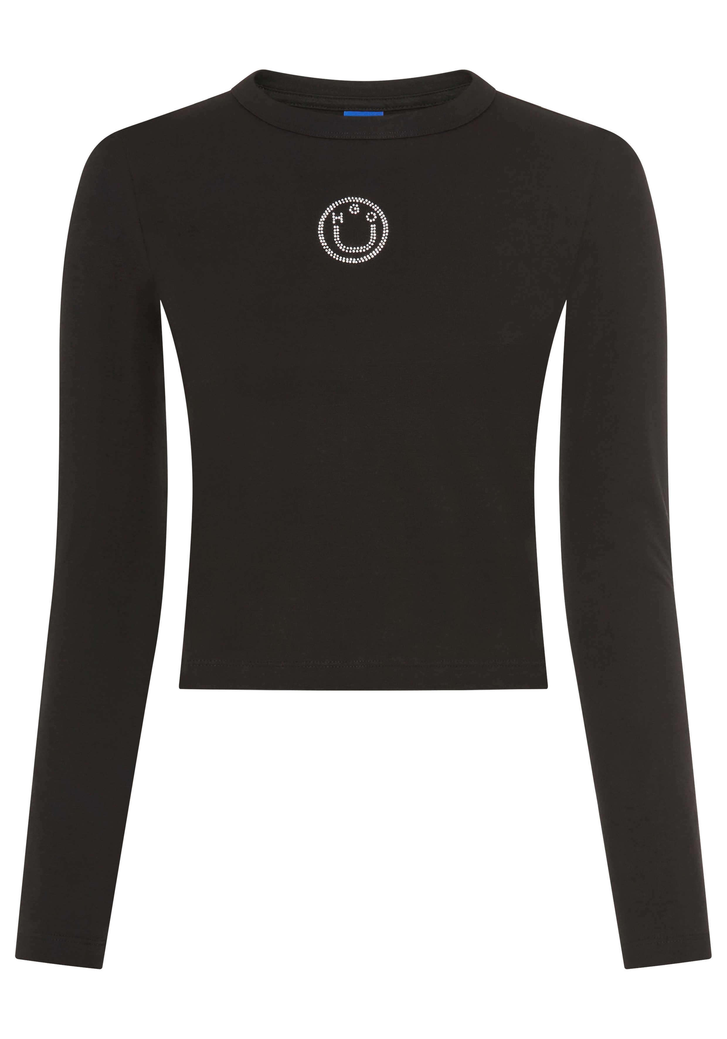 HUGO Blue Langarmshirt Daliriee cropped, Rundhals, mit Strassbesatz