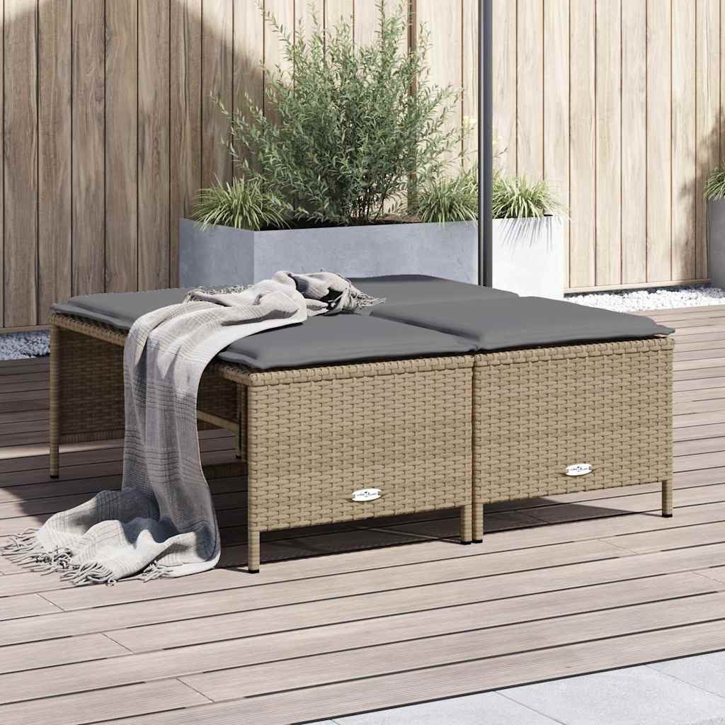 vidaXL Hocker Gartenhocker mit Kissen 4 Stk. Beige Poly Rattan (1 St)