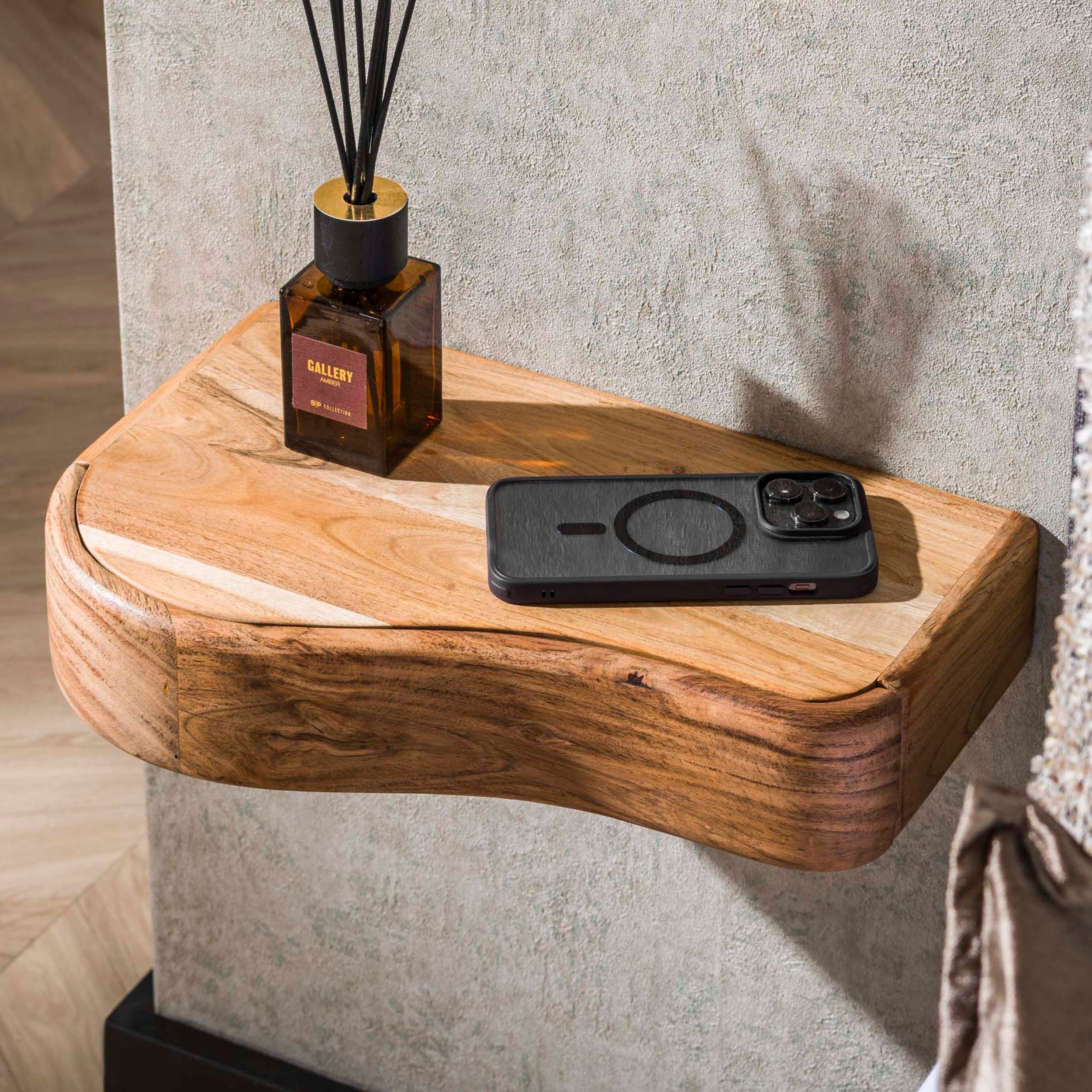 alesvelt Nachttisch Set ORGANIC FLOW 2 schwebende Massivholz-Konsolen aus Akazie (2er-Set), 25x40x8cm, Akazienholz