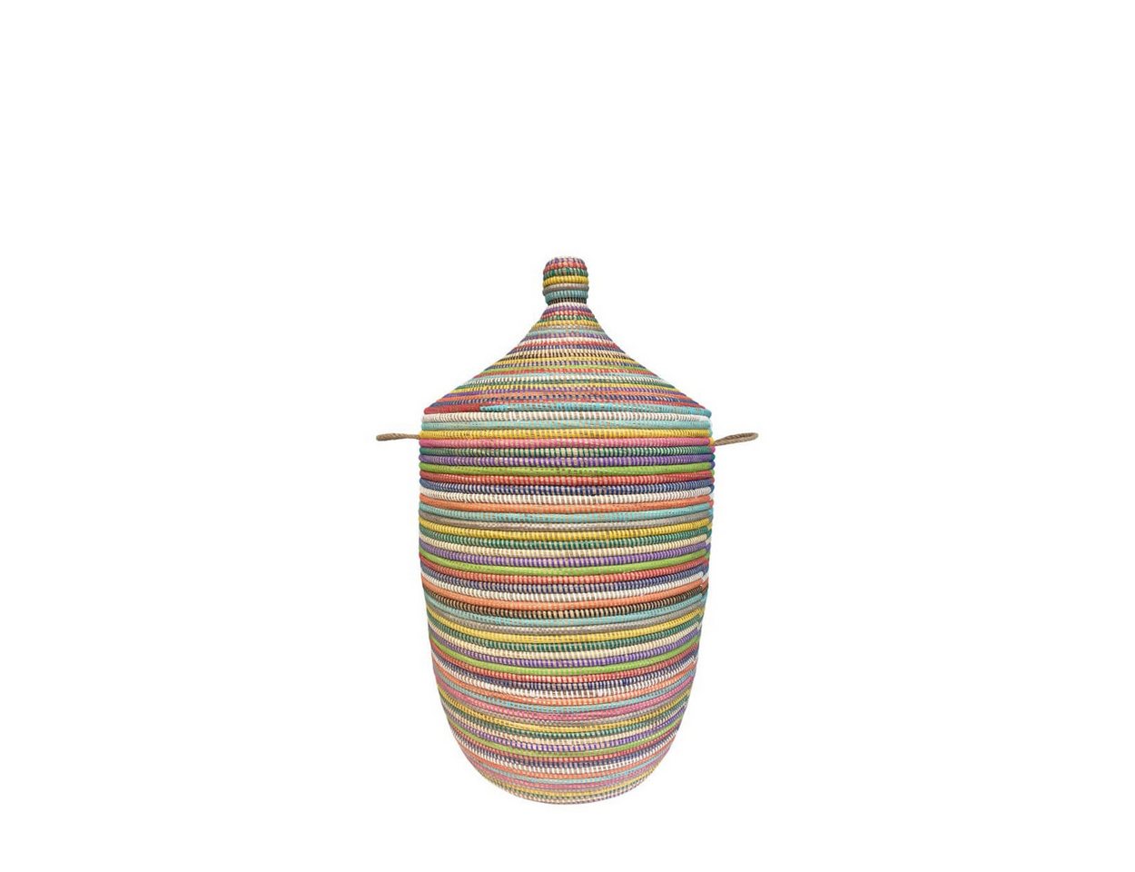 maishameanslife Wäschekorb Senegal S - Stripes - Bunt, Handgeflochtener Wäschekorb aus traditionellem Kunsthandwerk