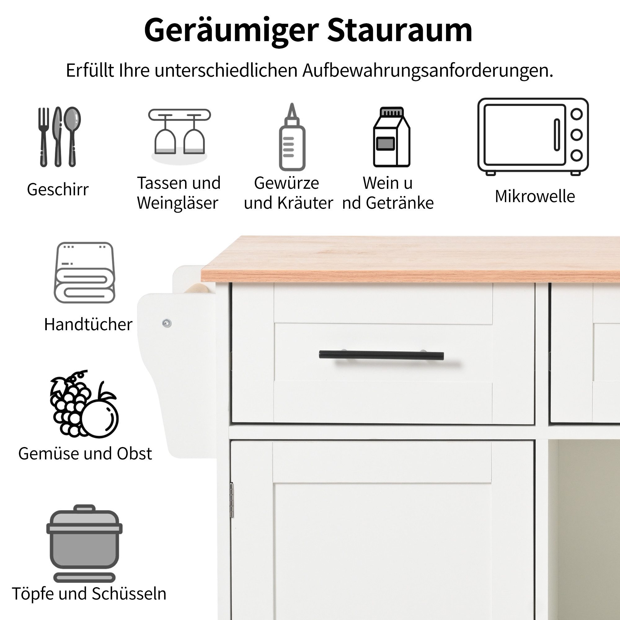 Merax Küchenwagen mit erweiterbarer Arbeitsplatte, Kücheninsel Servierwagen Küchenschrank