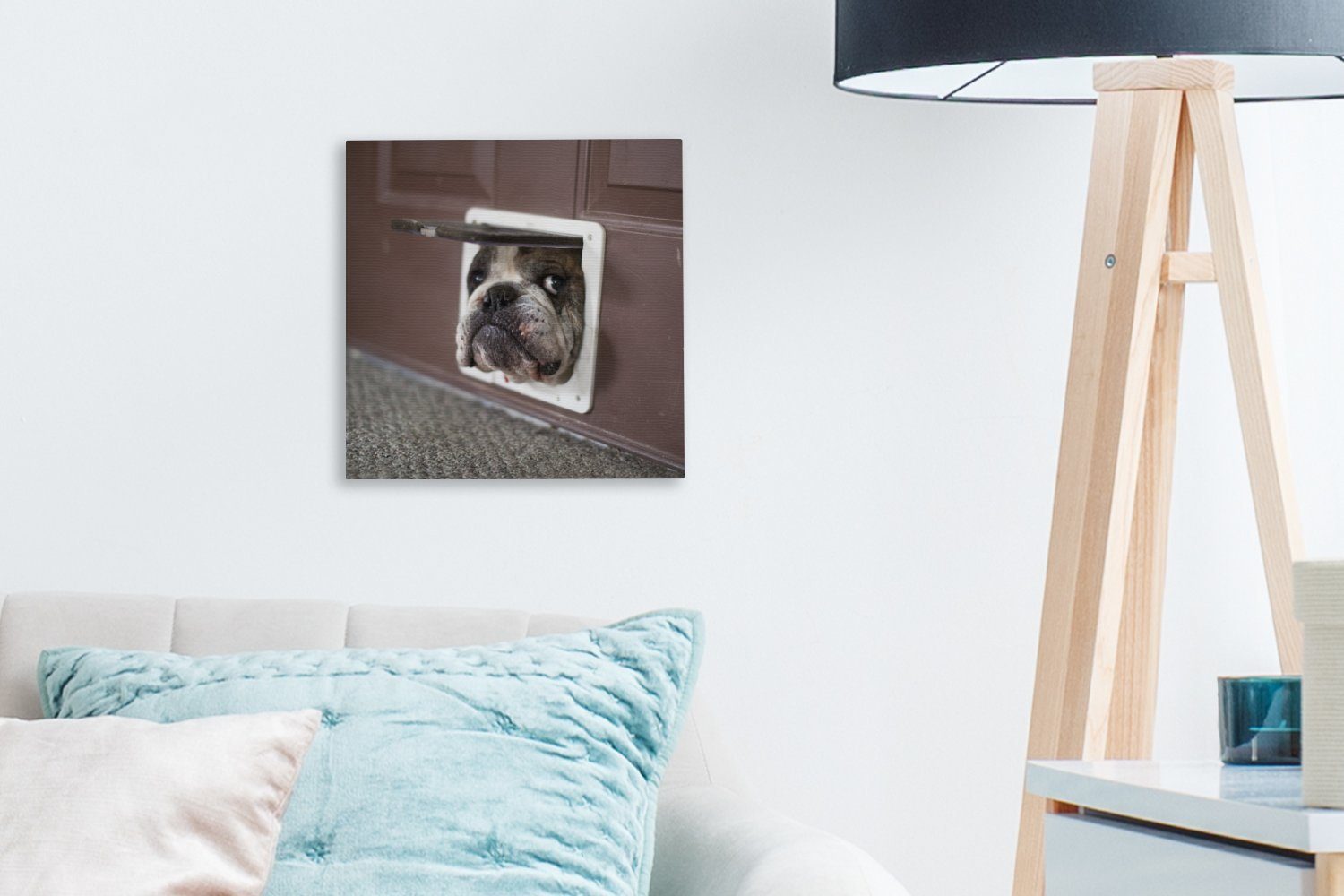 Kinder, - Kinder - Wohnzimmer St), Schlafzimmer Leinwand - - Katzenklappe Jungen OneMillionCanvasses® Bilder Leinwandbild - (1 Lustig Mädchen Hund - für