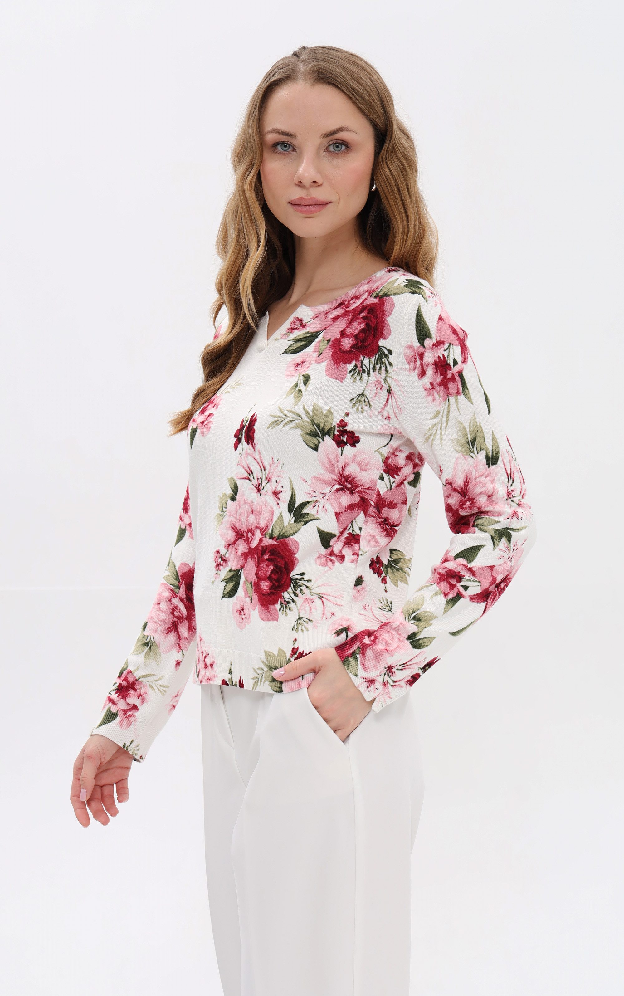 Passioni Strickpullover mit Blumenprint günstig online kaufen