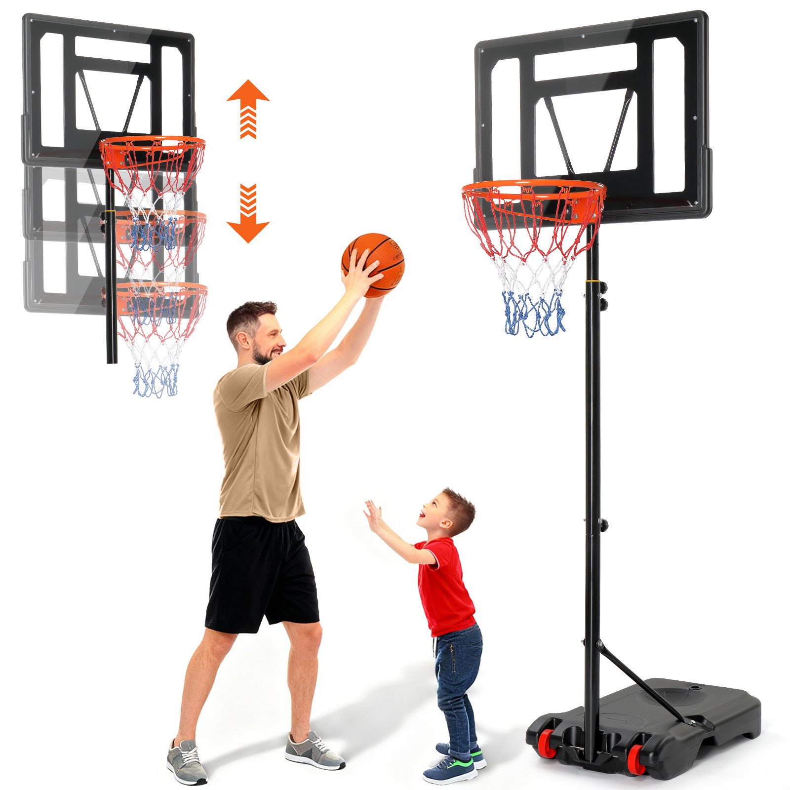 LALAHO Basketballkorb Basketballständer 155-210cm höhenverstellbar, mit Ständer, Rolle, Mobiler Basketballständer, für Kinder , für Innen- und Außenbereich