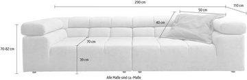 INOSIGN Big-Sofa Ancona B/T/H: 290/110/70 cm, auffällige Steppung, inkl. 2 Zierkissen und verstellbaren Kopfstützen