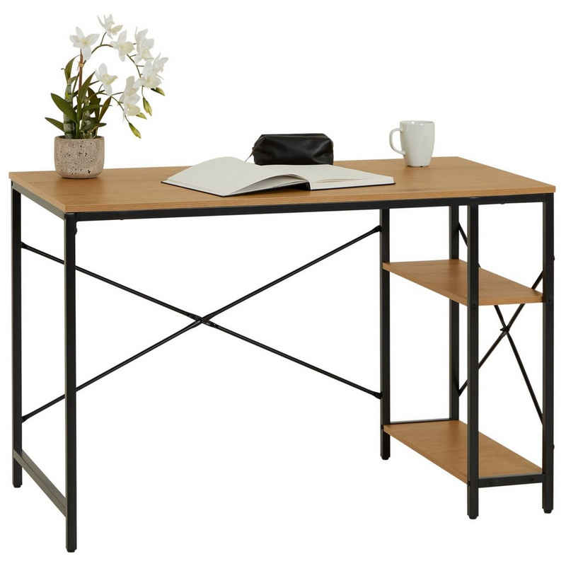 CARO-Möbel Schreibtisch TAVIRA, Schreibtisch im Industrial Stil aus Metall und MDF Wildeiche mit 2 Fäc