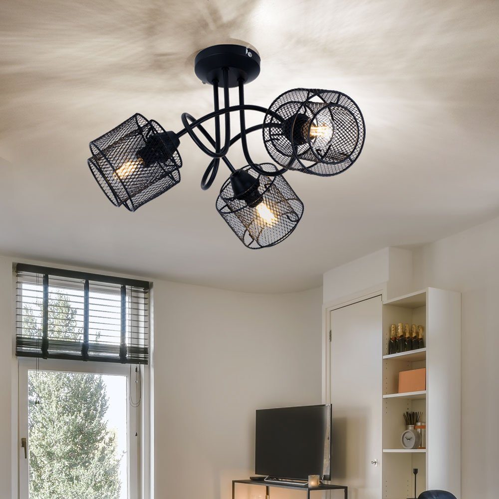 Globo Deckenstrahler, Leuchtmittel nicht inklusive, Deckenleuchte Lampe Käfig-Design Metallgeflecht 3 flammig schwarz H