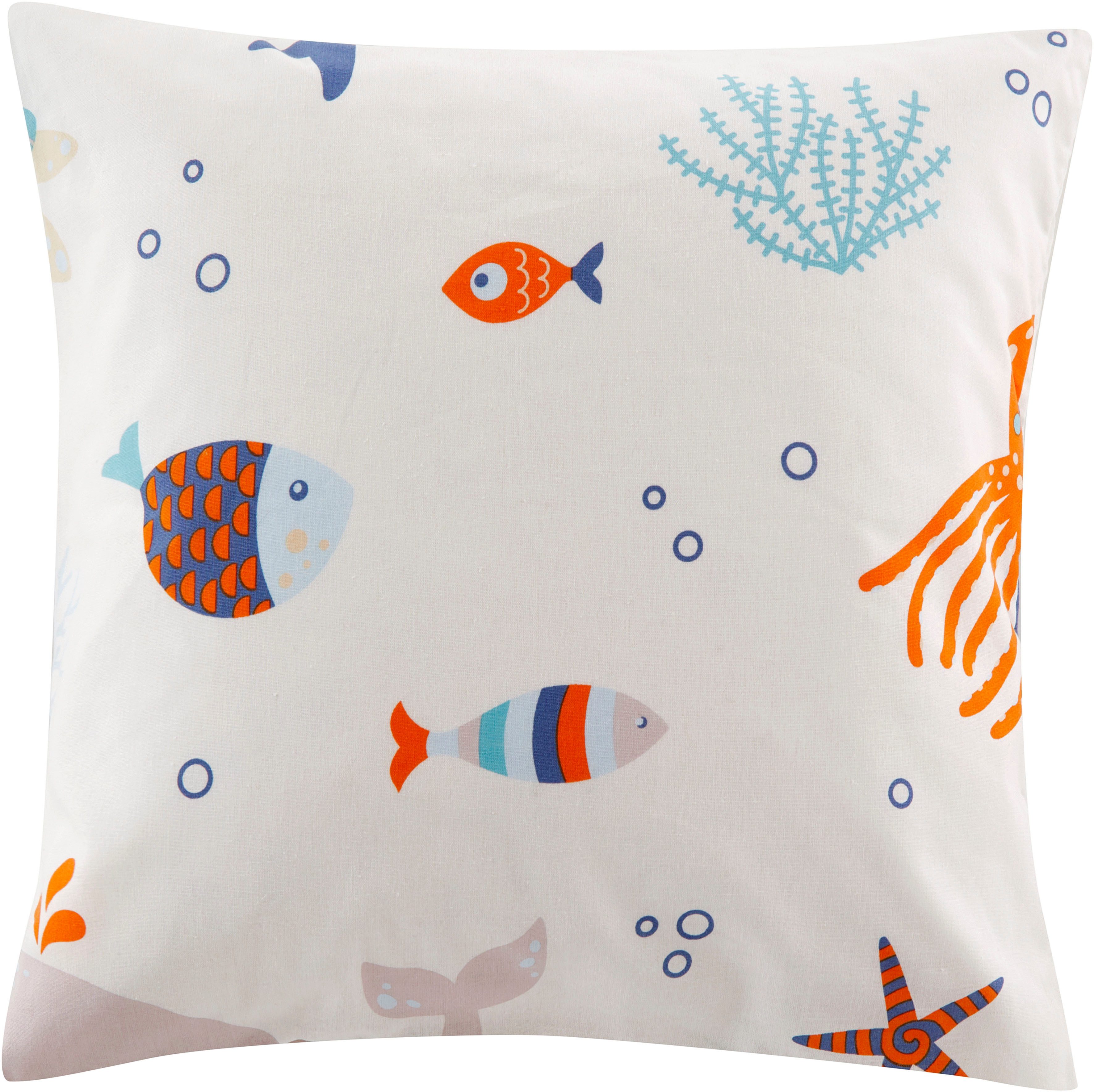 OTTO home Dekokissen OCEAN, Kissenhülle, 2-er Set, ohne Füllung, Reißverschluß, Motiv: Fische, Wal