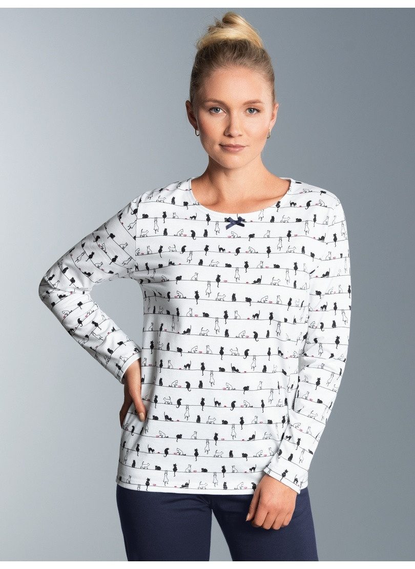 Trigema Schlafanzug TRIGEMA Langarmshirt mit Katzenmotiv günstig online kaufen
