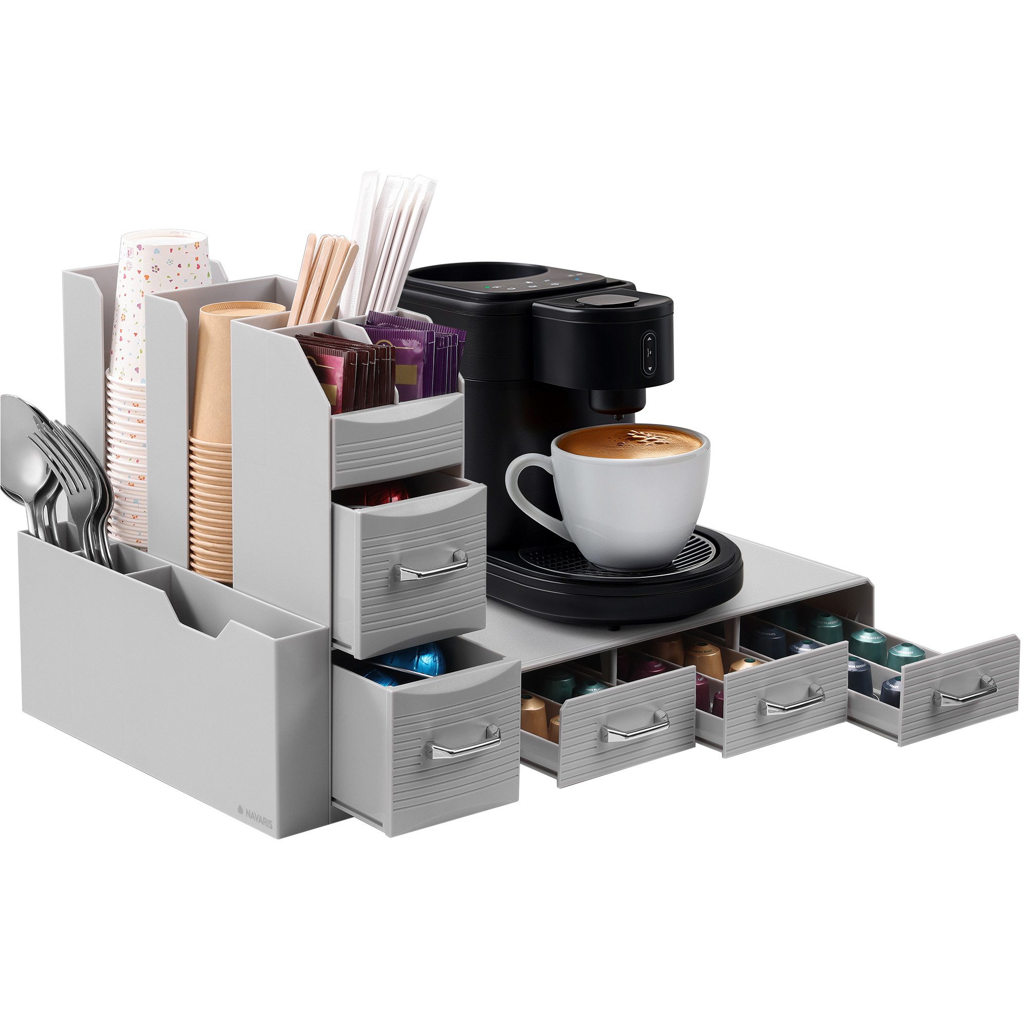 Navaris Kapselspender Navaris Kaffee Organizer Set - Platzsparende Kaffeekapseln - Grau
